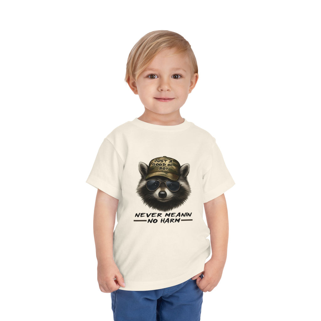 Toddler Tee - Raccoon with Hat "Never Meanin No Harm" Kids Graphic Shirt