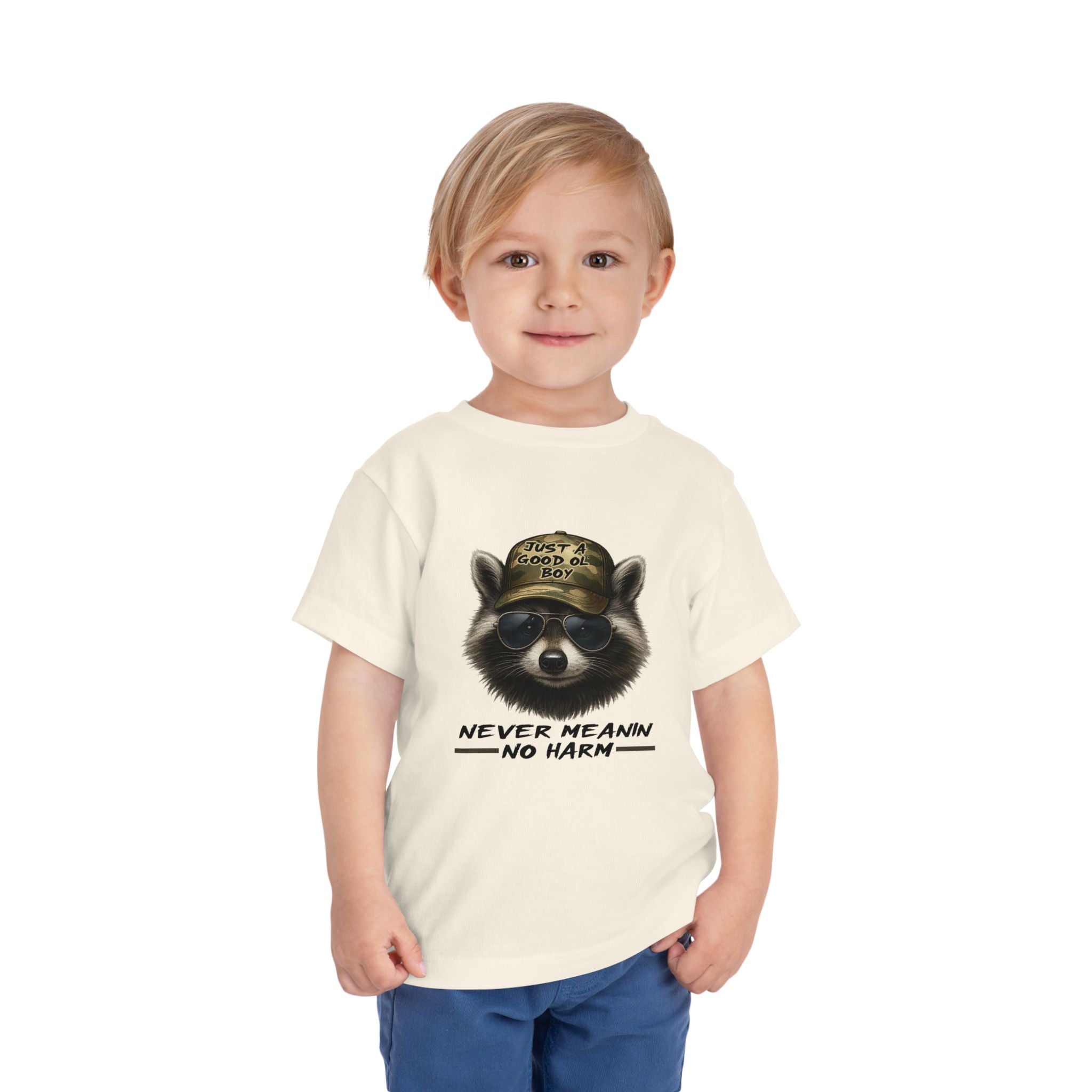 Toddler Tee - Raccoon with Hat "Never Meanin No Harm" Kids Graphic Shirt