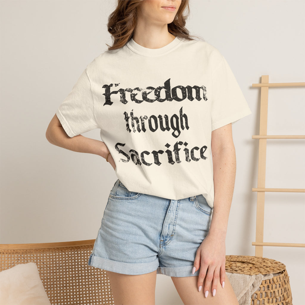 Freedom Through Sacrifice T-Shirt — Vintage Gothic Military Patriotic Tee