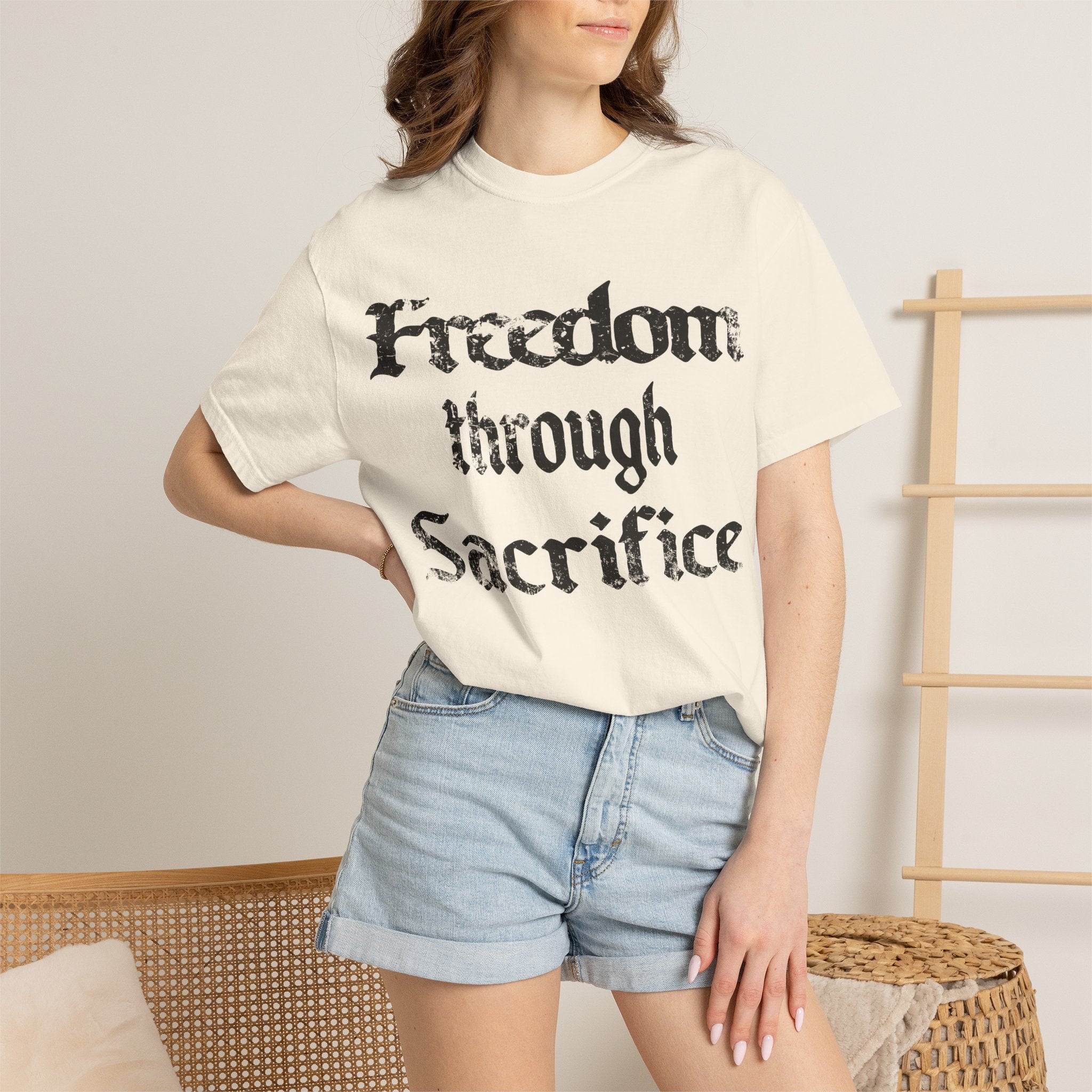 Freedom Through Sacrifice T-Shirt — Vintage Gothic Military Patriotic Tee