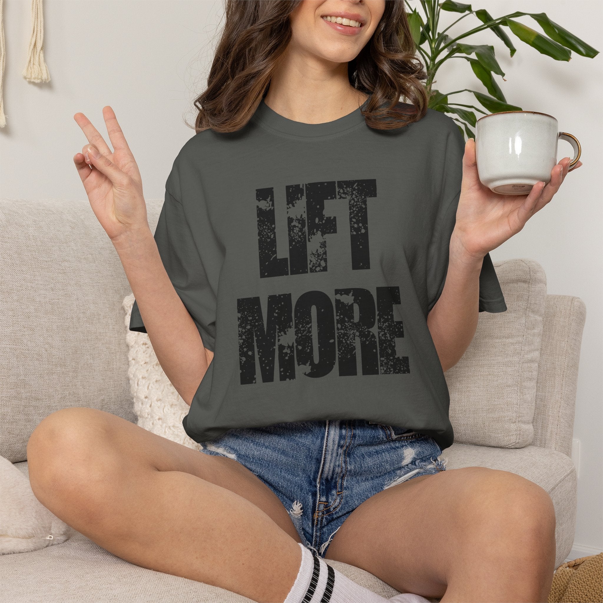 Lift More T-Shirt — Distressed Fitness Workout Tee for Weightlifters