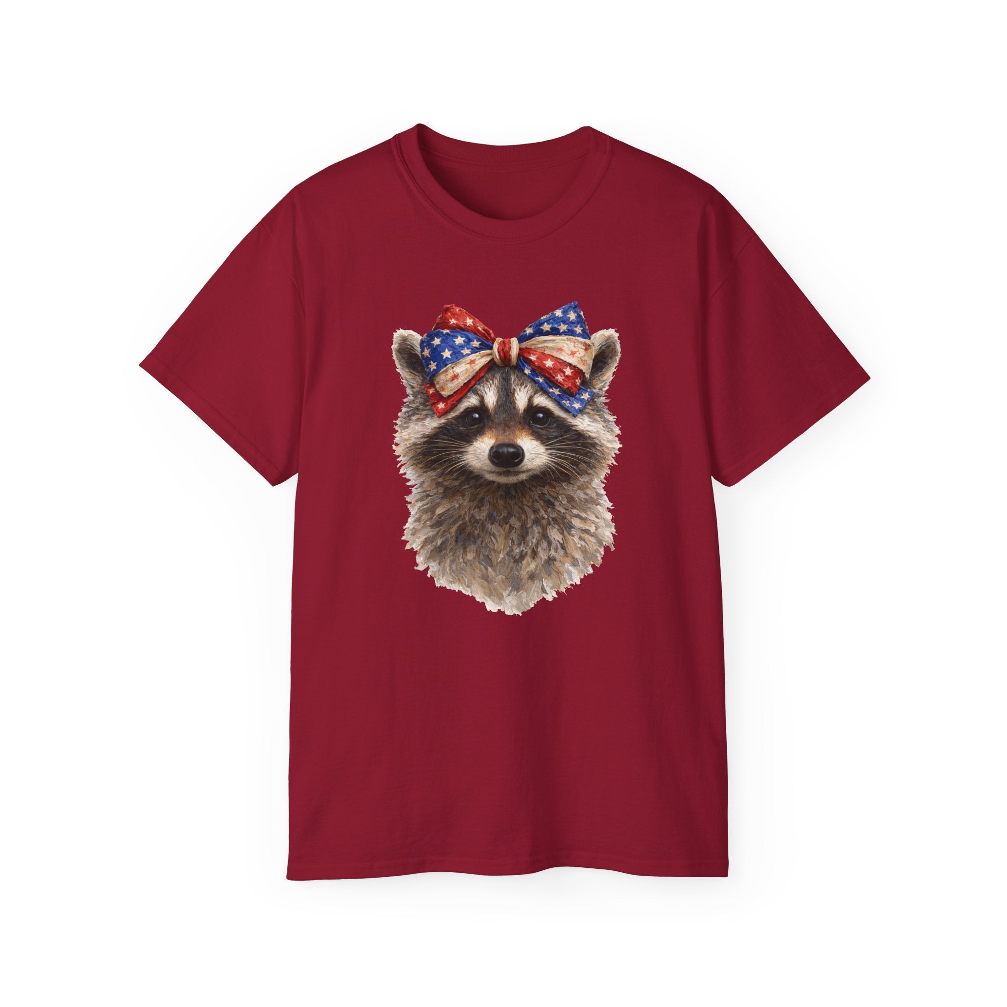 Raccoon with American Flag Bow Tee
