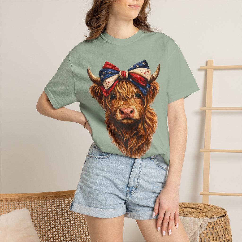 Highland Cow Tee — Patriotic Bandana Cow Graphic T-Shirt