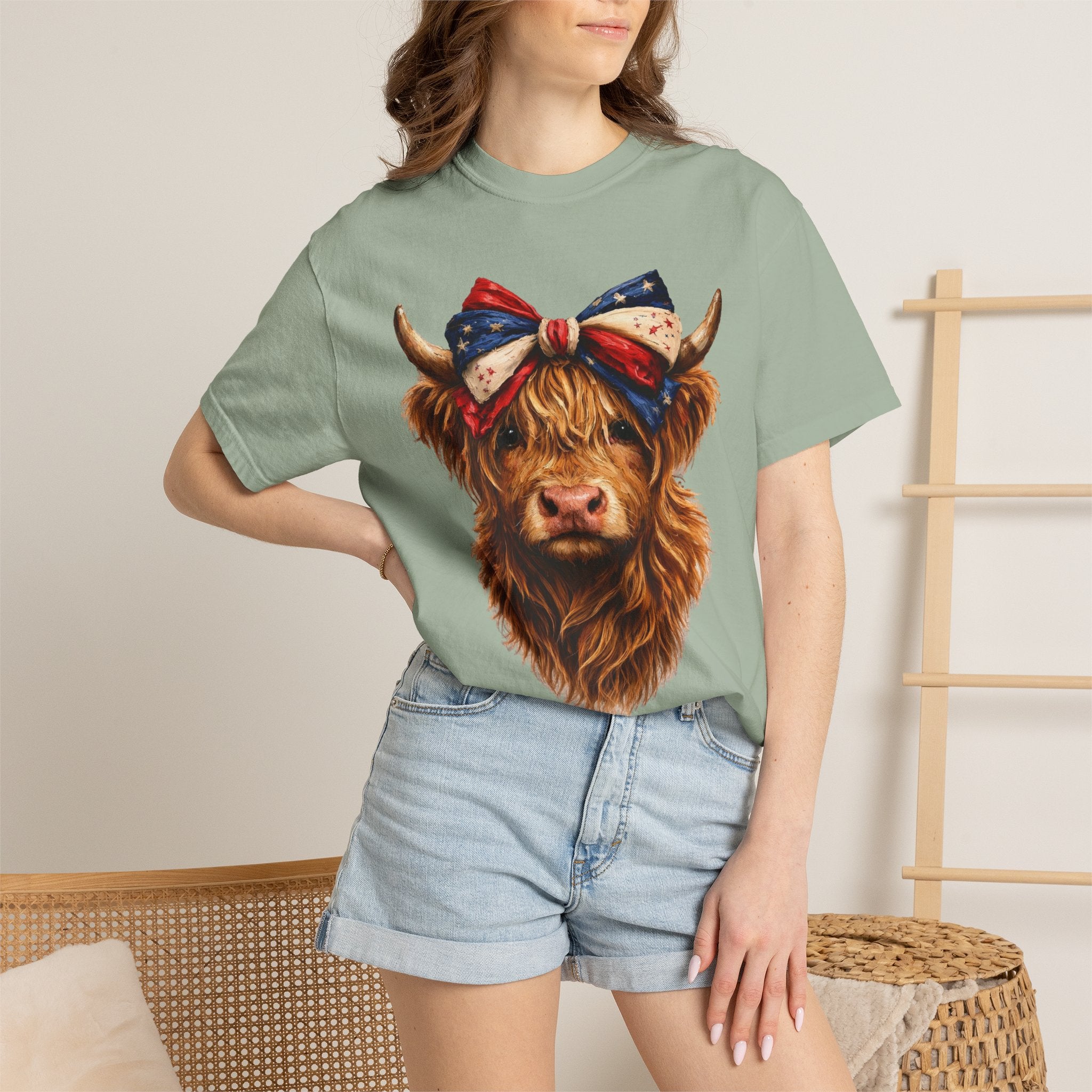 Highland Cow Tee — Patriotic Bandana Cow Graphic T-Shirt
