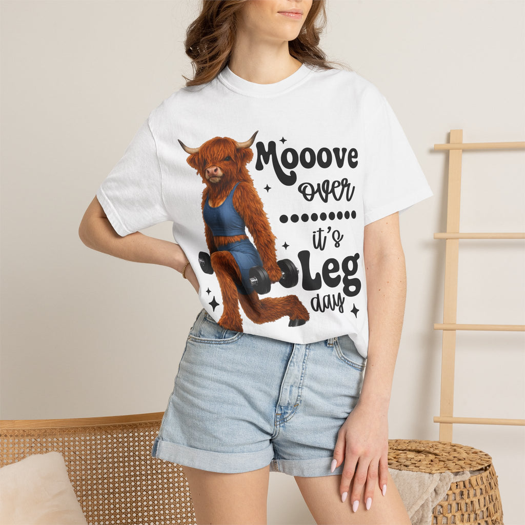 Leg Day Cow Graphic T-Shirt — "Mooove Over It's Leg Day" Funny Gym Tee