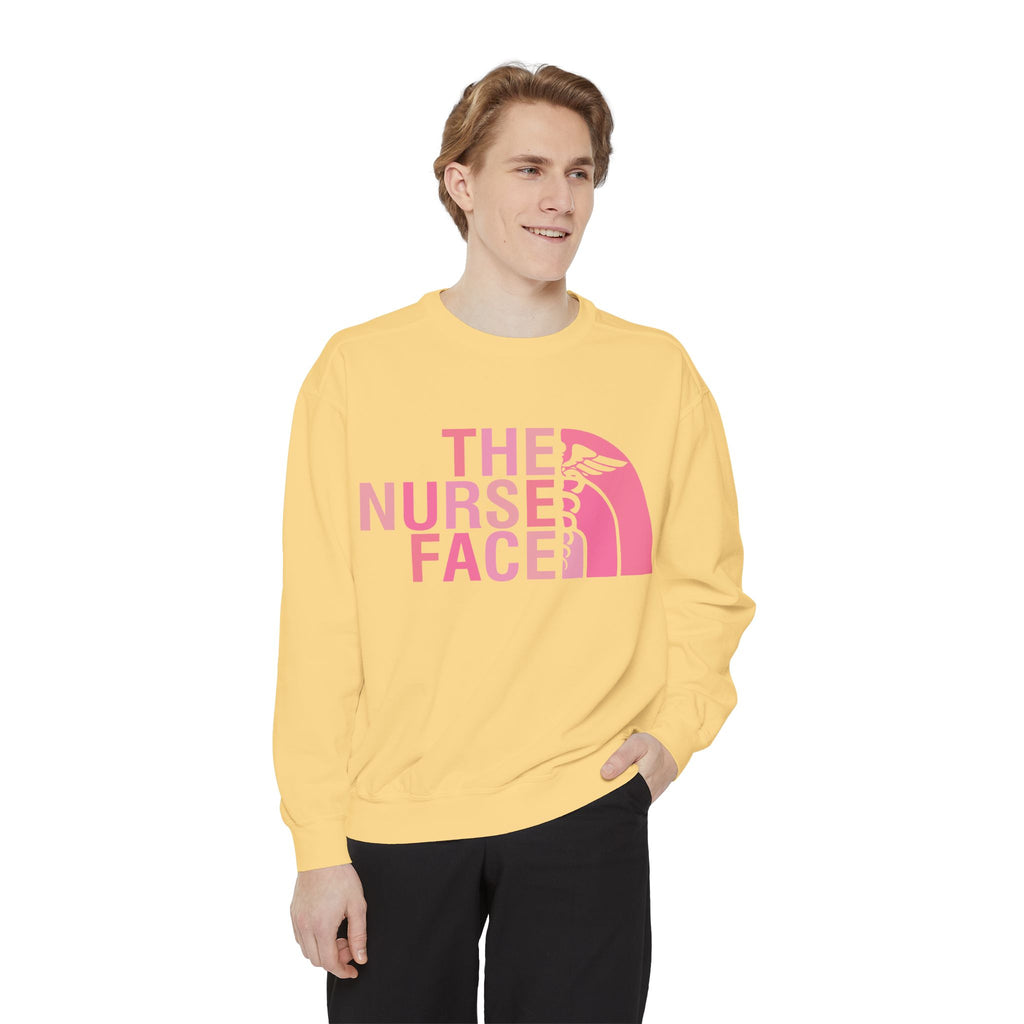 Nurse Face Sweatshirt — Pink Caduceus Retro Graphic Crewneck