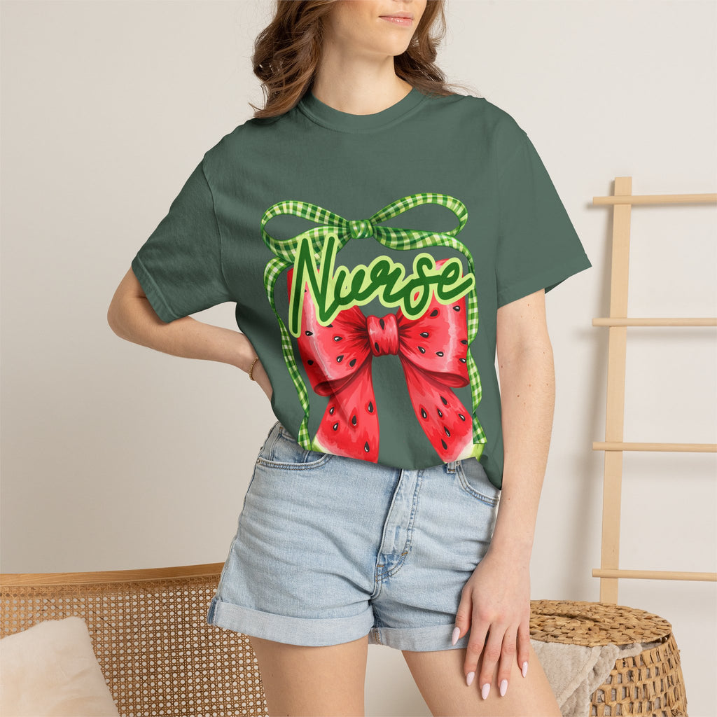 Nurse Watermelon Bow T-Shirt — Cute Summer Nurse Gift