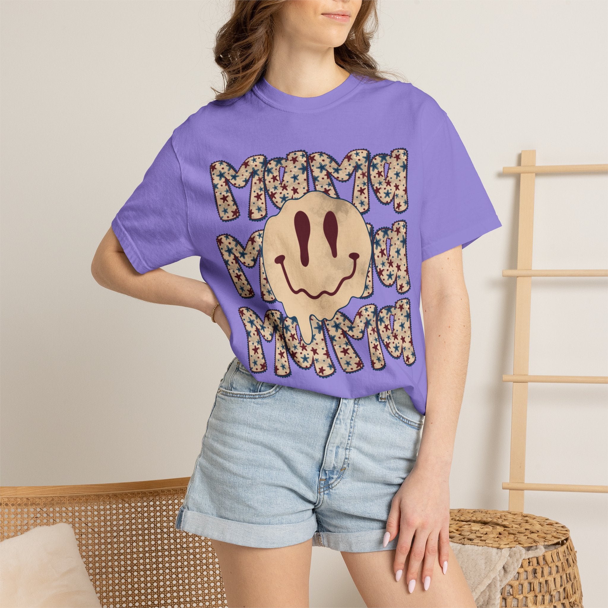 Retro Happy Face 'Mmmm' Floral Graphic T-Shirt