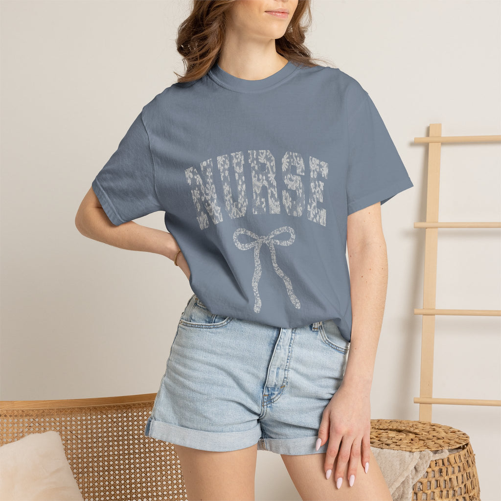 Nurse Ribbon T-Shirt — Subtle Floral 'NURSE' Gift Tee