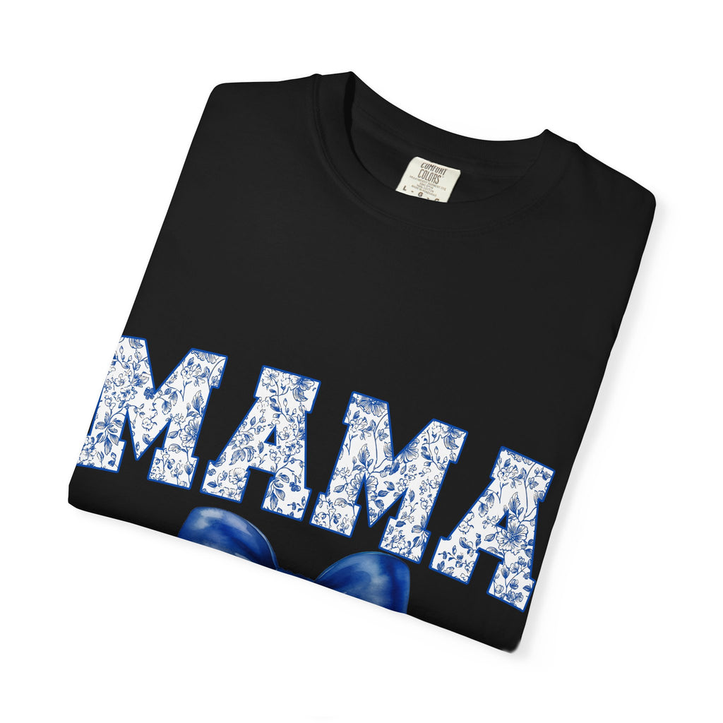 Mama Floral-Pattern T-Shirt with Blue Bow — Mother's Day Gift Tee