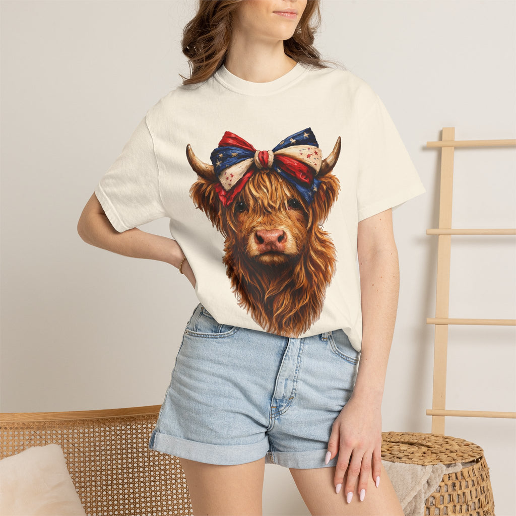 Highland Cow Tee — Patriotic Bandana Cow Graphic T-Shirt