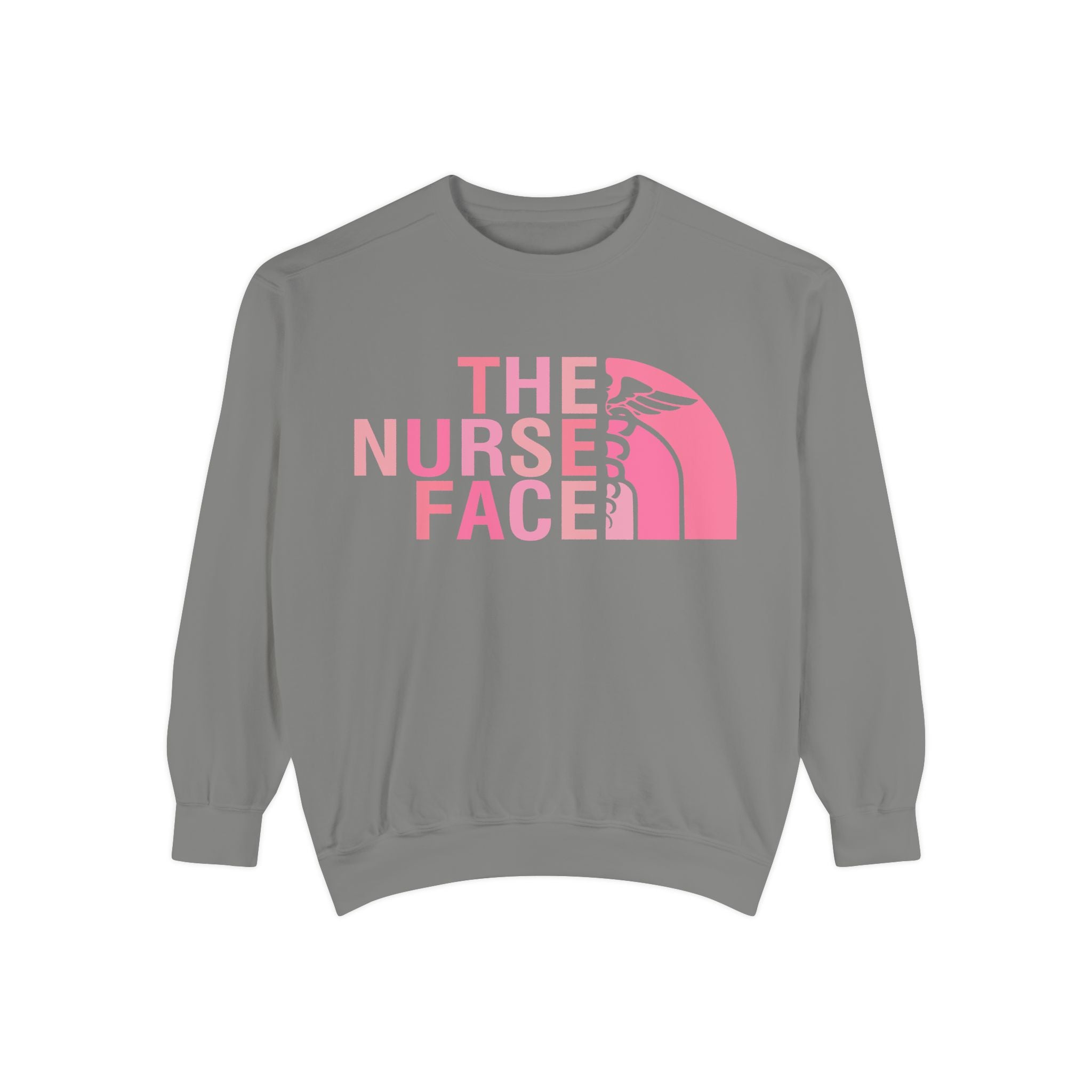 Nurse Face Sweatshirt — Pink Caduceus Retro Graphic Crewneck