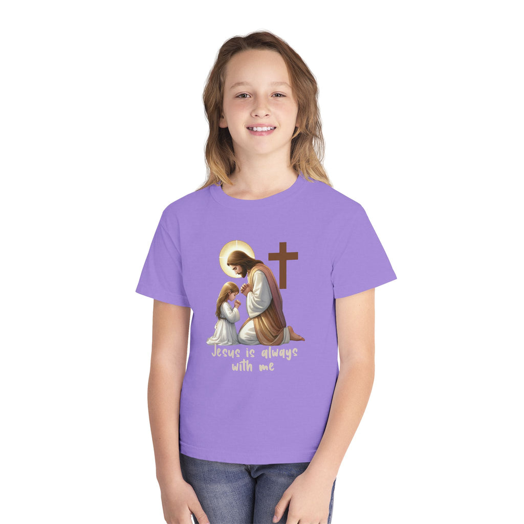 Youth Tee — "Jesus is Always With Me" Christian Prayer Kids T-Shirt