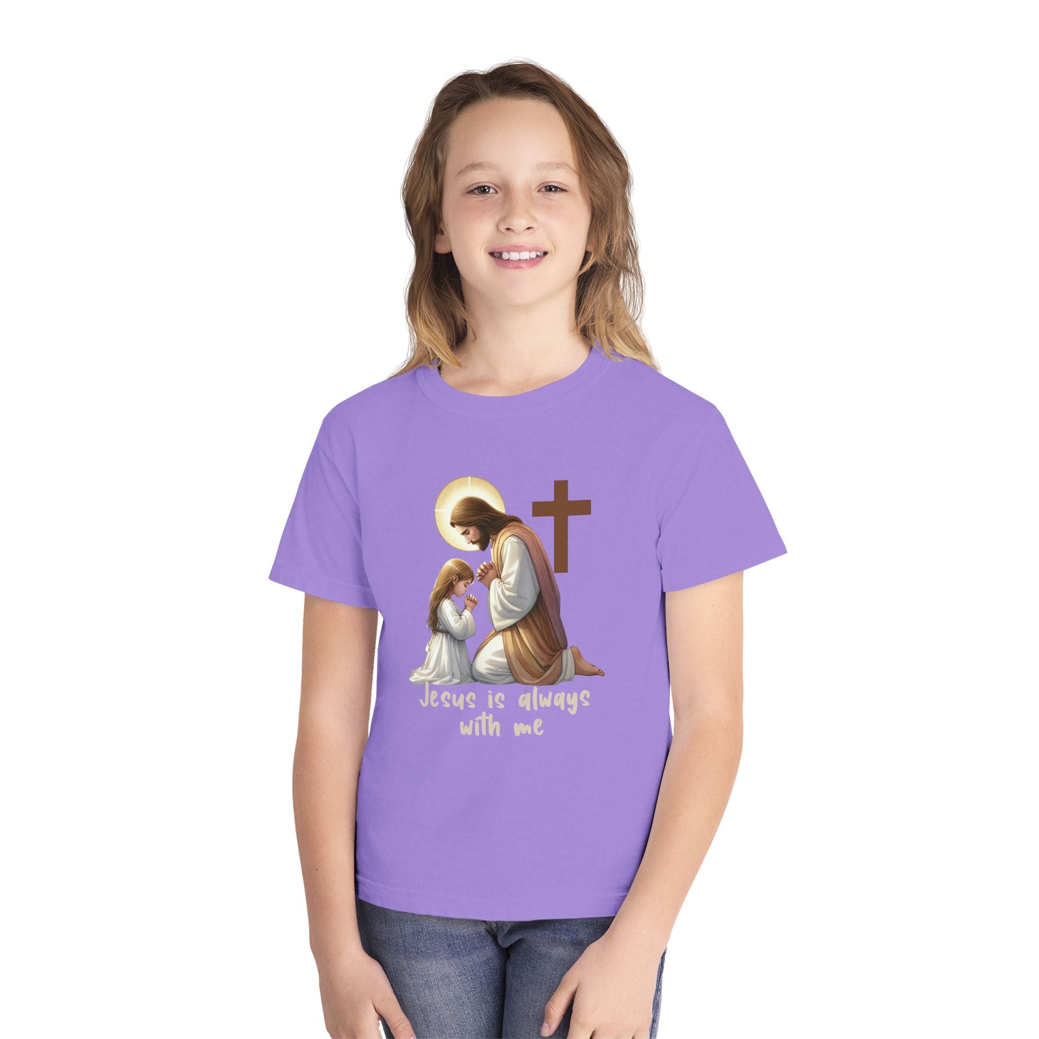 Youth Tee — "Jesus is Always With Me" Christian Prayer Kids T-Shirt