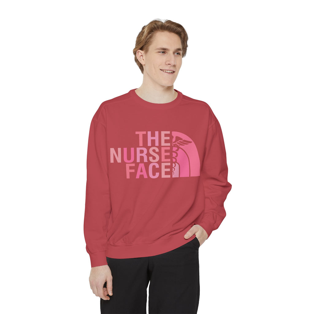 Nurse Face Sweatshirt — Pink Caduceus Retro Graphic Crewneck