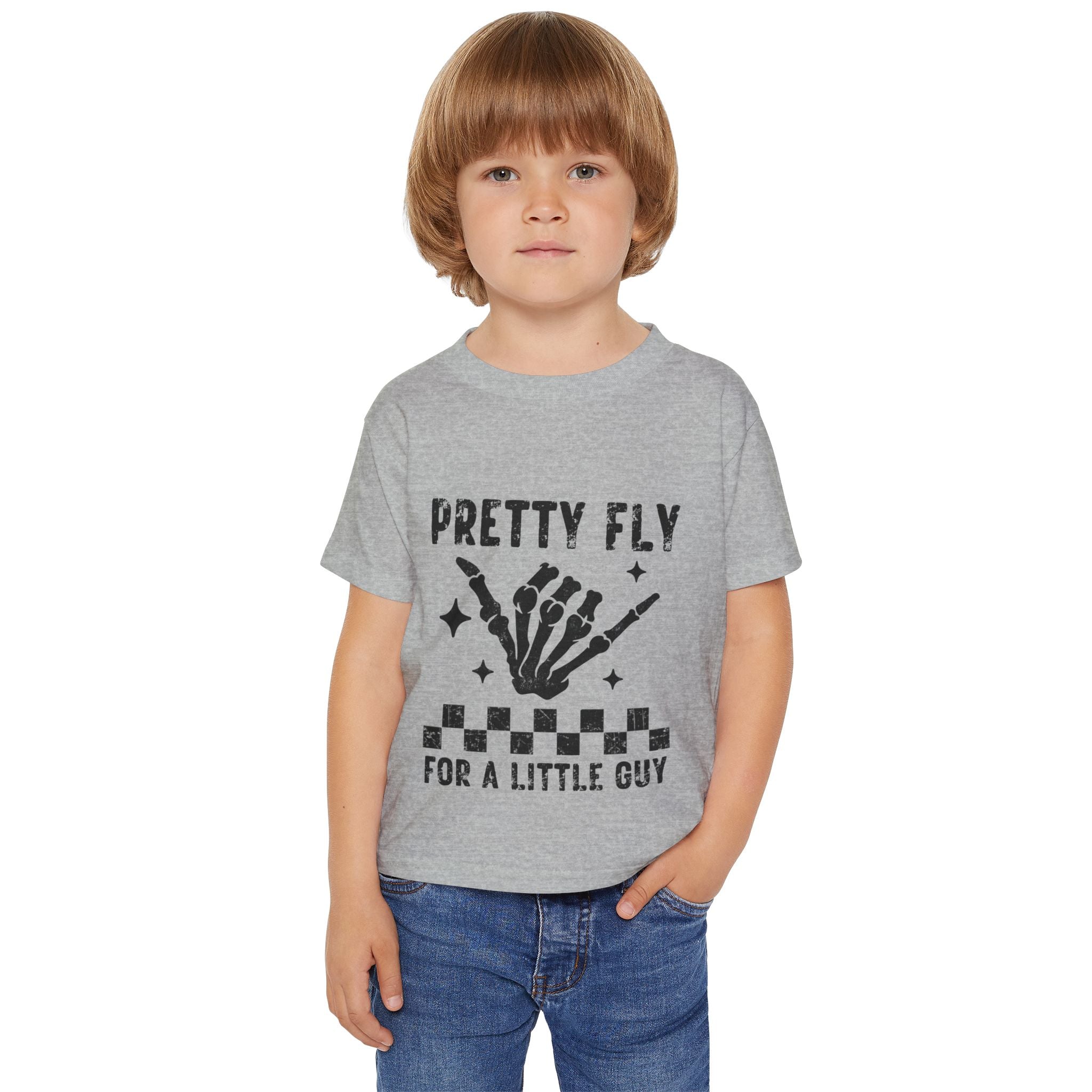 Toddler T-Shirt — "Pretty Fly for a Little Guy" Skeleton Hand Graphic