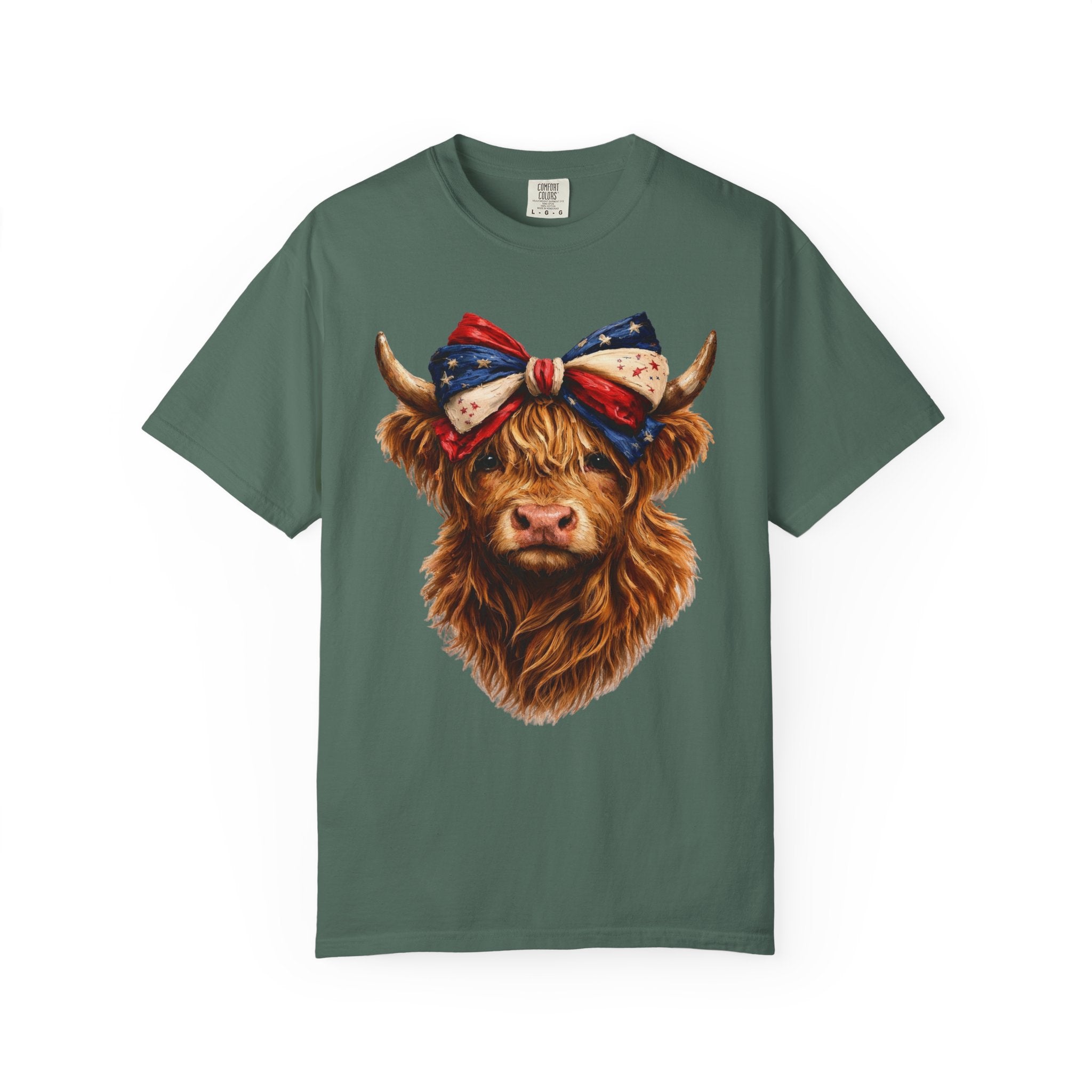Highland Cow Tee — Patriotic Bandana Cow Graphic T-Shirt