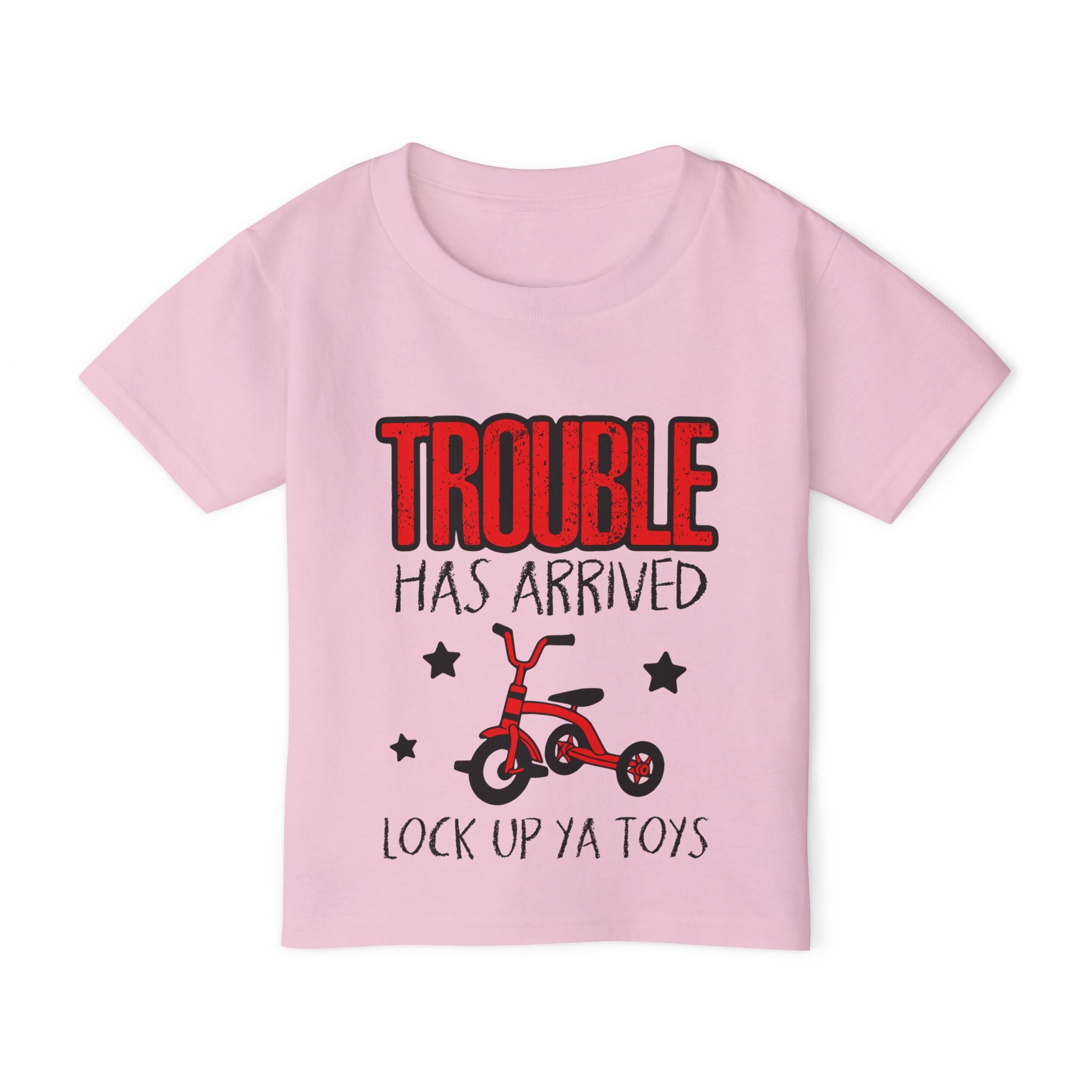 Toddler T-Shirt — “Trouble Has Arrived” Red Tricycle Funny Kids Tee