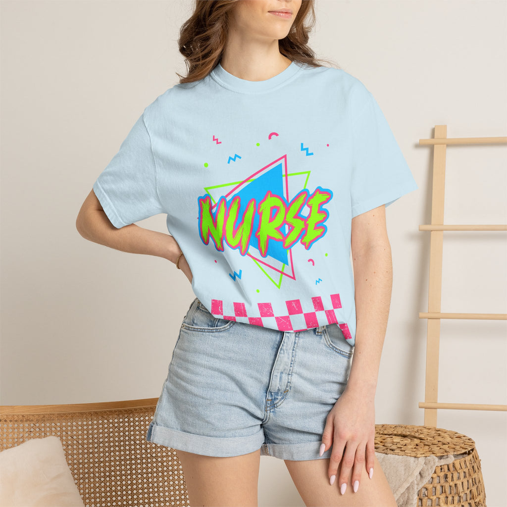 Nurse Retro 90s Graphic T-Shirt — Neon Checkerboard Medical Tee