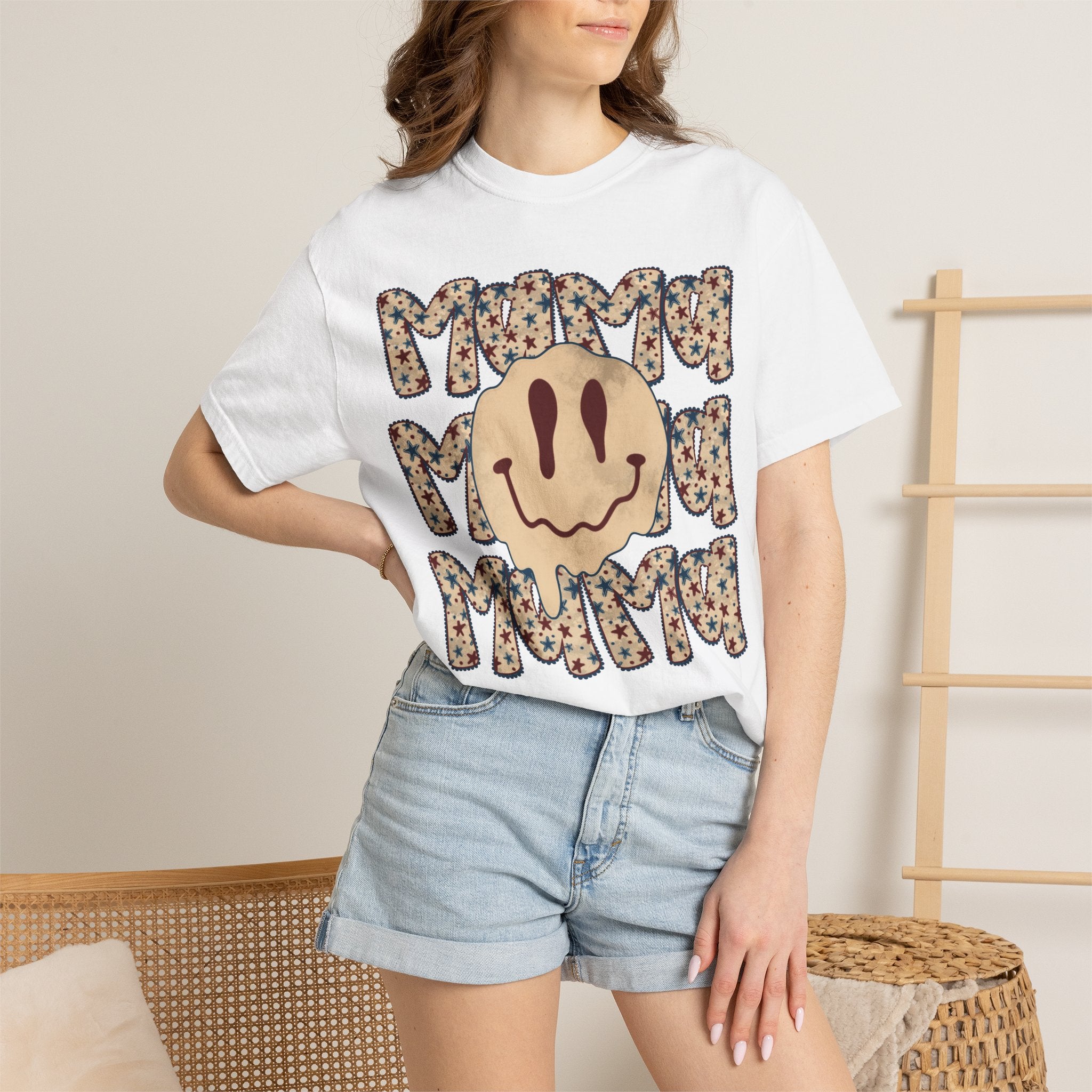 Retro Happy Face 'Mmmm' Floral Graphic T-Shirt