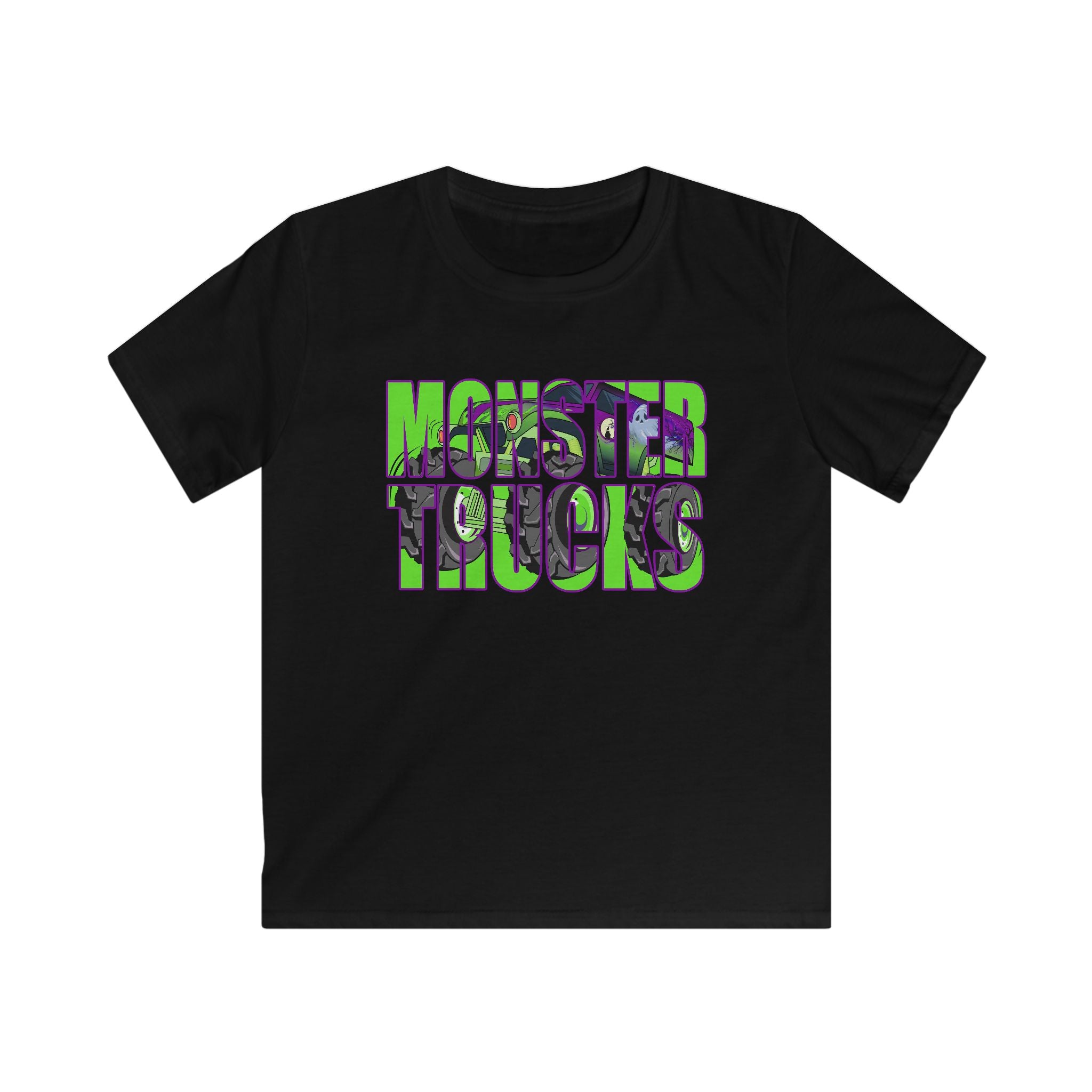 Kids Tee — 'Monster Trucks' Neon Graphic Shirt for Boys