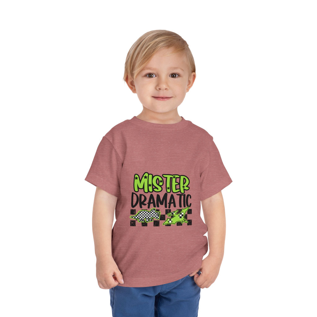 Toddler Tee — "Mister Dramatic" Neon Green Check Dinosaur Shirt