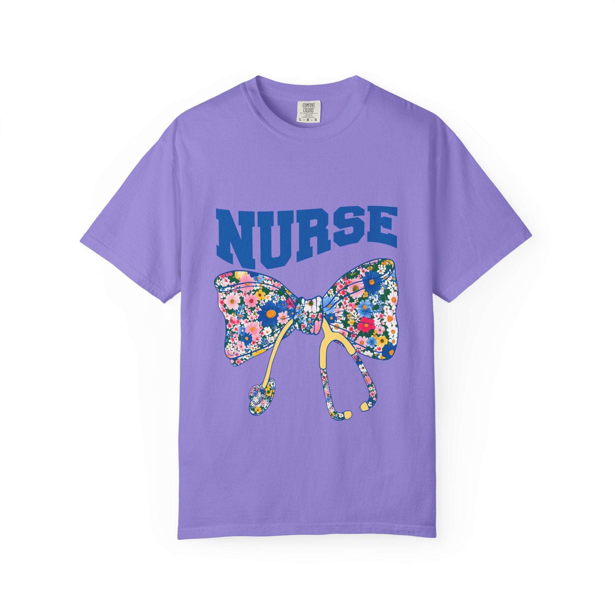 Nurse Floral Stethoscope T-Shirt — Floral Bow & Stethoscope Nurse Tee