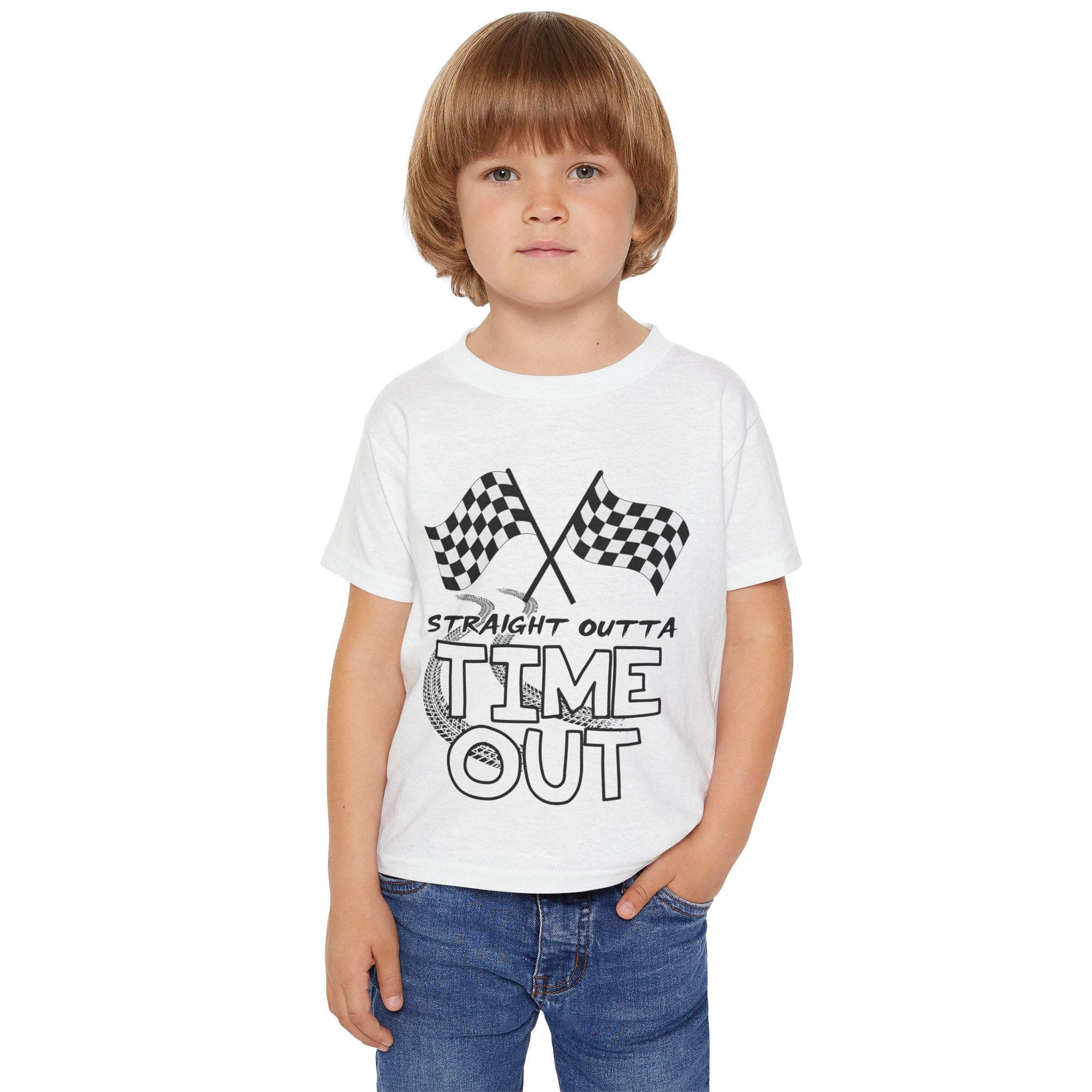Toddler T-Shirt — "Straight Outta Time Out" Racing Flag Kids Tee