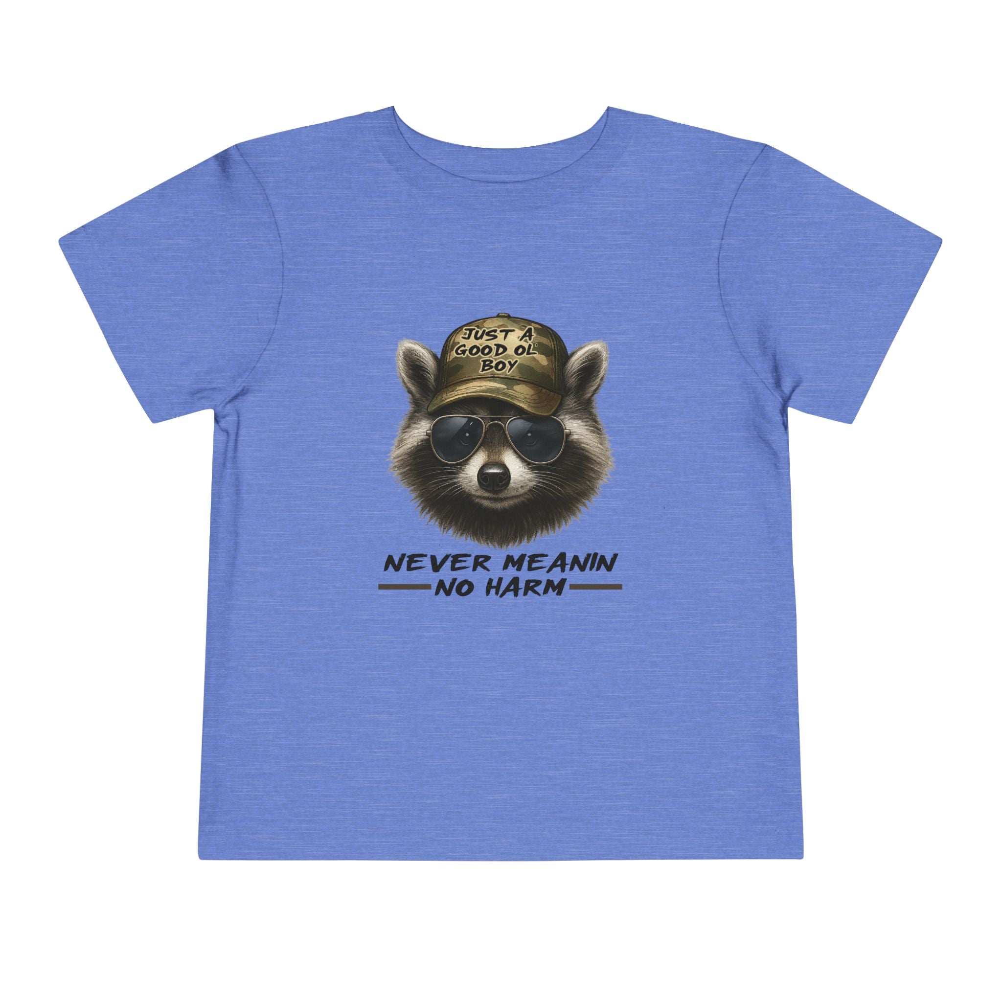 Toddler Tee - Raccoon with Hat "Never Meanin No Harm" Kids Graphic Shirt
