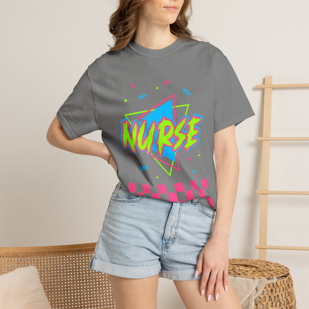 Nurse Retro 90s Graphic T-Shirt — Neon Checkerboard Medical Tee