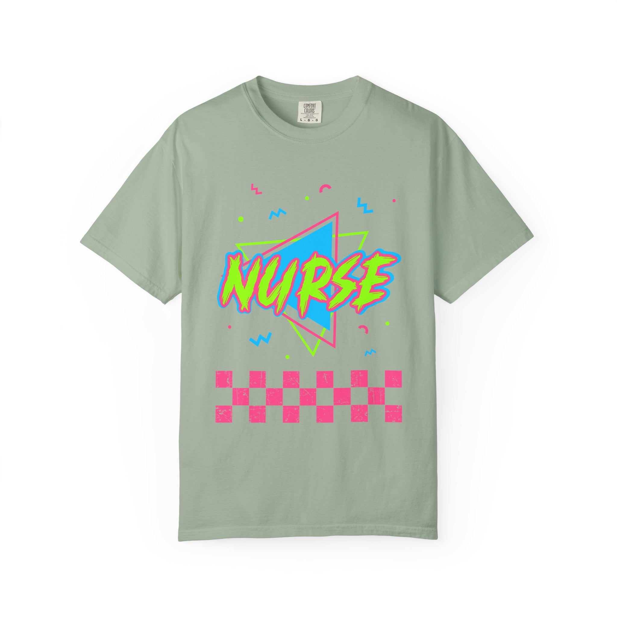 Nurse Retro 90s Graphic T-Shirt — Neon Checkerboard Medical Tee