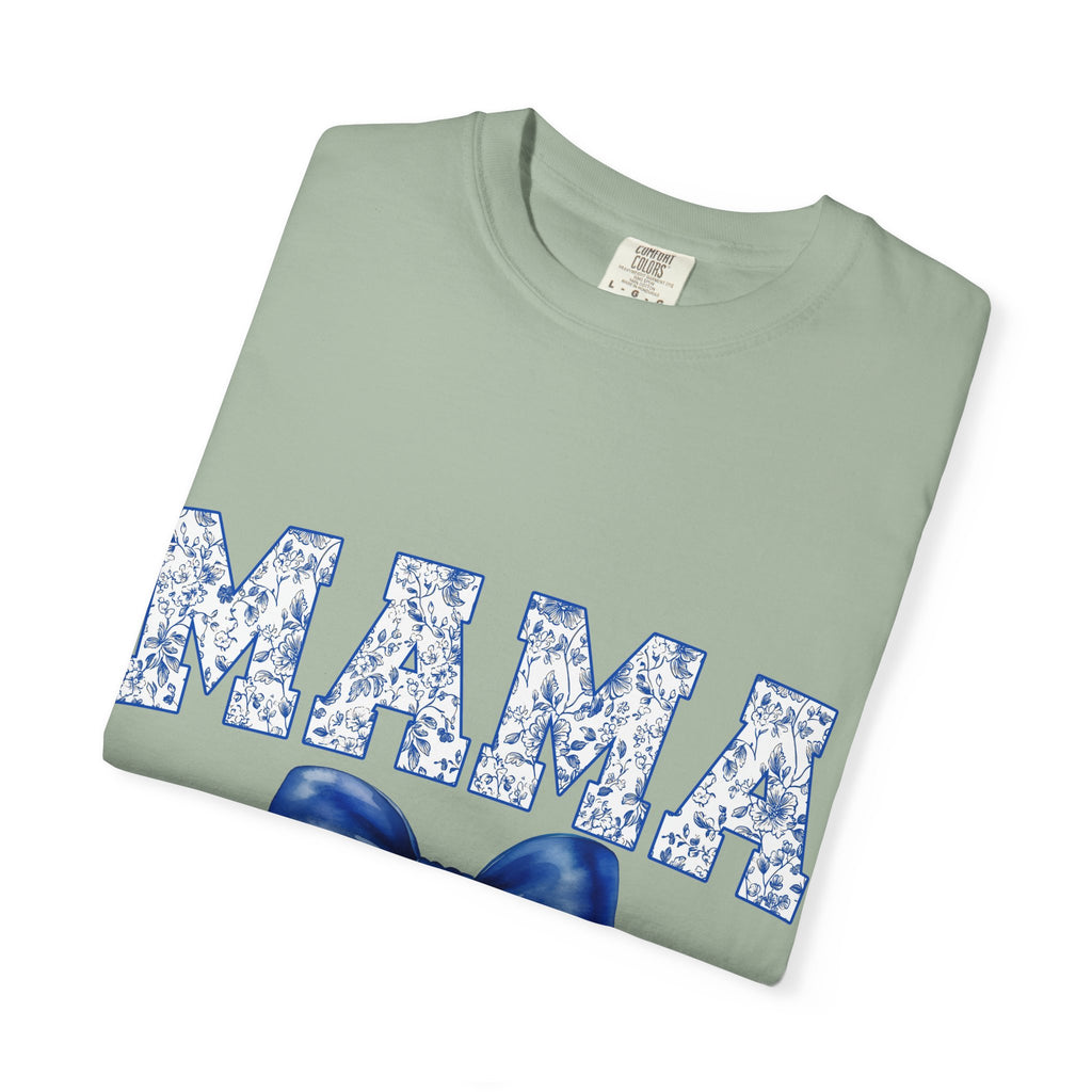 Mama Floral-Pattern T-Shirt with Blue Bow — Mother's Day Gift Tee