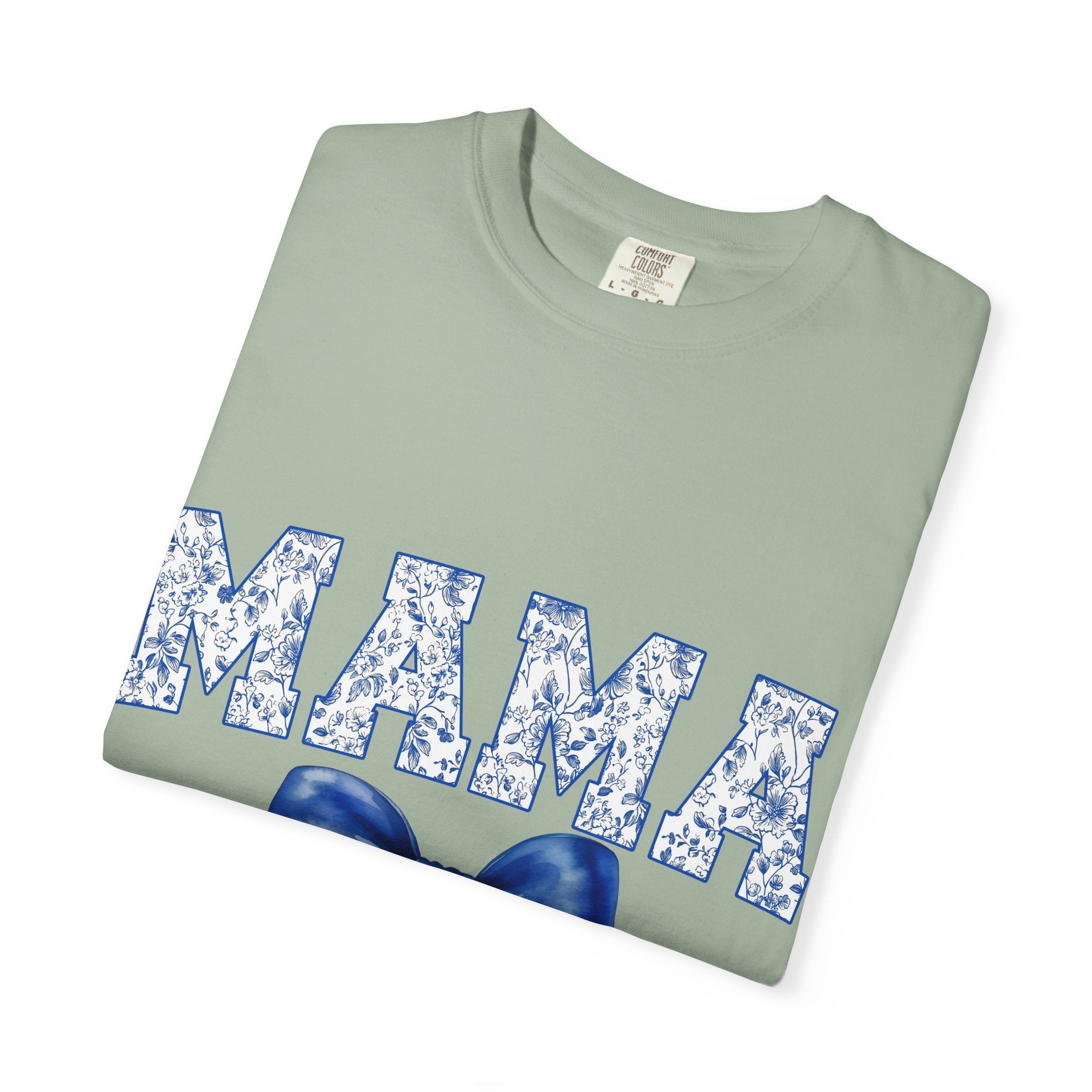 Mama Floral-Pattern T-Shirt with Blue Bow — Mother's Day Gift Tee