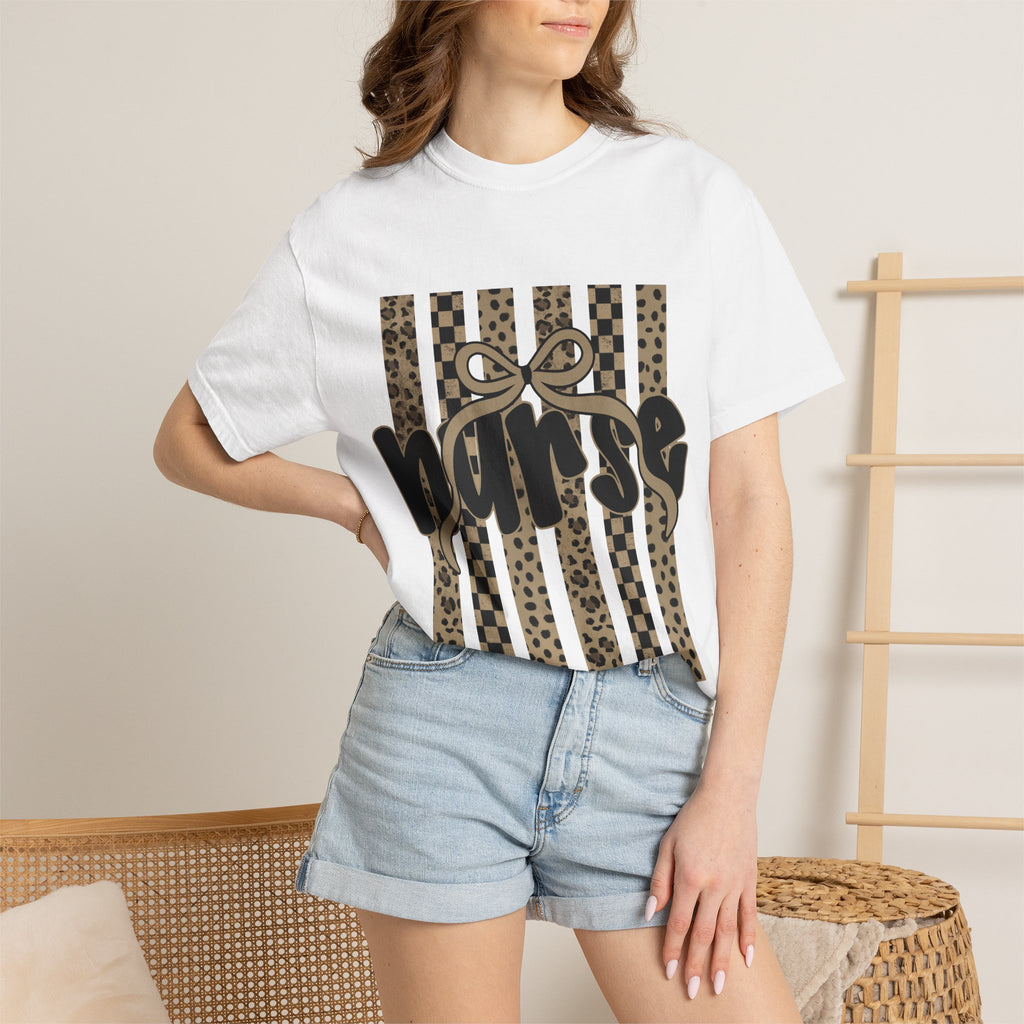 Nurse Leopard Stripes Graphic T-Shirt