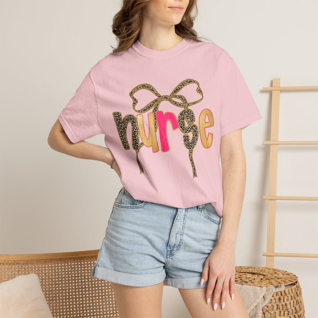 Nurse Leopard Bow T-Shirt — Cute Colorful Nurse Tee