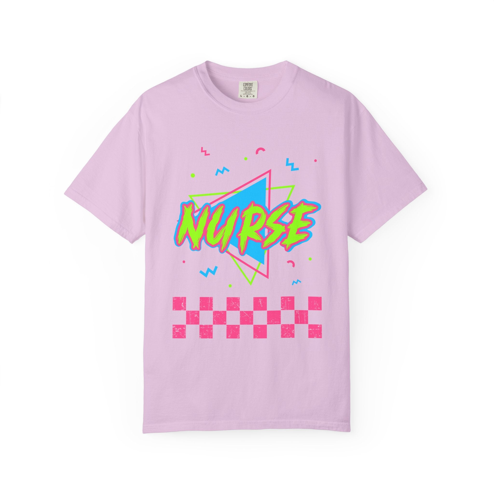 Nurse Retro 90s Graphic T-Shirt — Neon Checkerboard Medical Tee