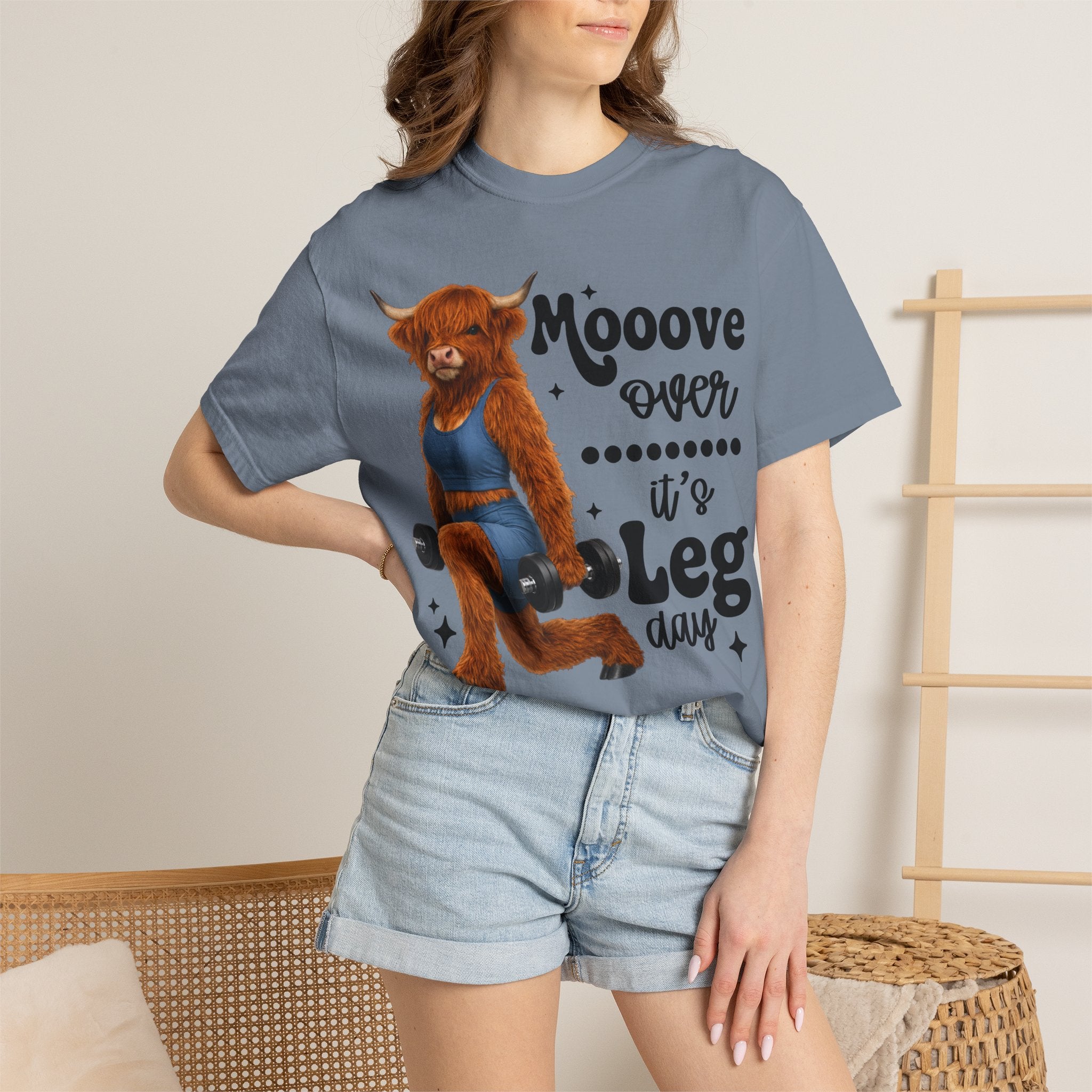 Leg Day Cow Graphic T-Shirt — "Mooove Over It's Leg Day" Funny Gym Tee