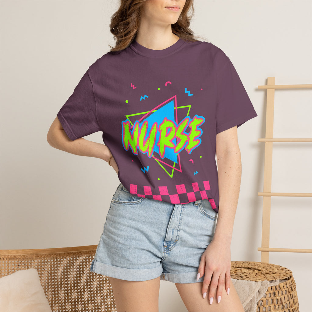 Nurse Retro 90s Graphic T-Shirt — Neon Checkerboard Medical Tee