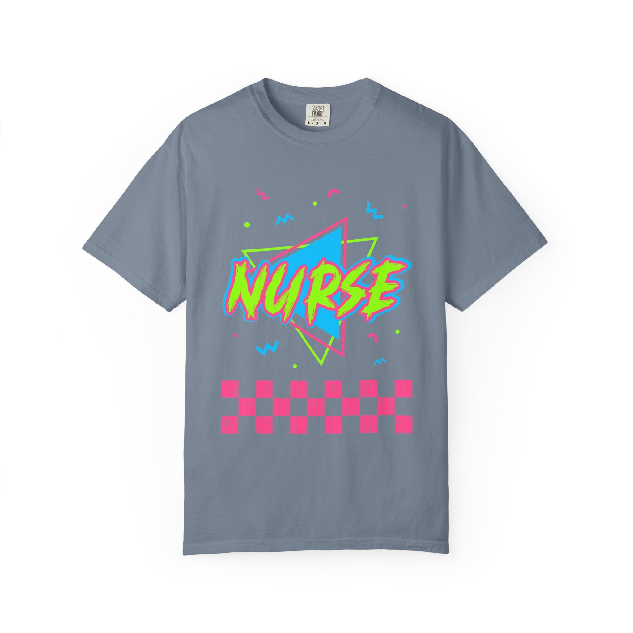 Nurse Retro 90s Graphic T-Shirt — Neon Checkerboard Medical Tee