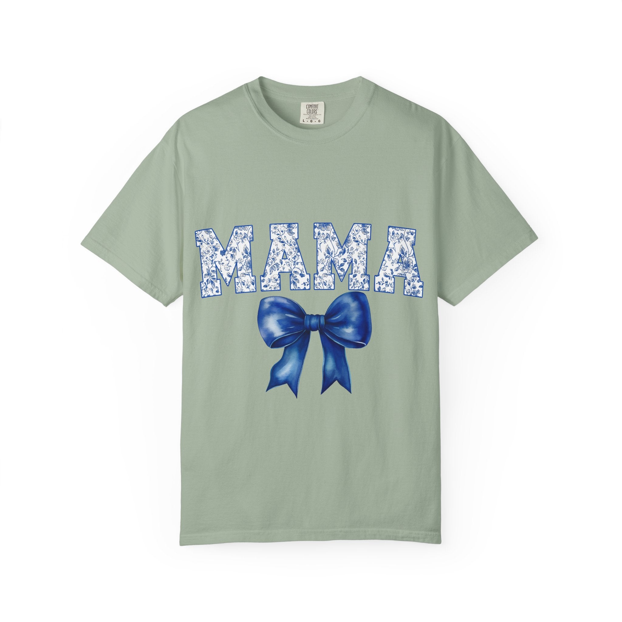 Mama Floral-Pattern T-Shirt with Blue Bow — Mother's Day Gift Tee