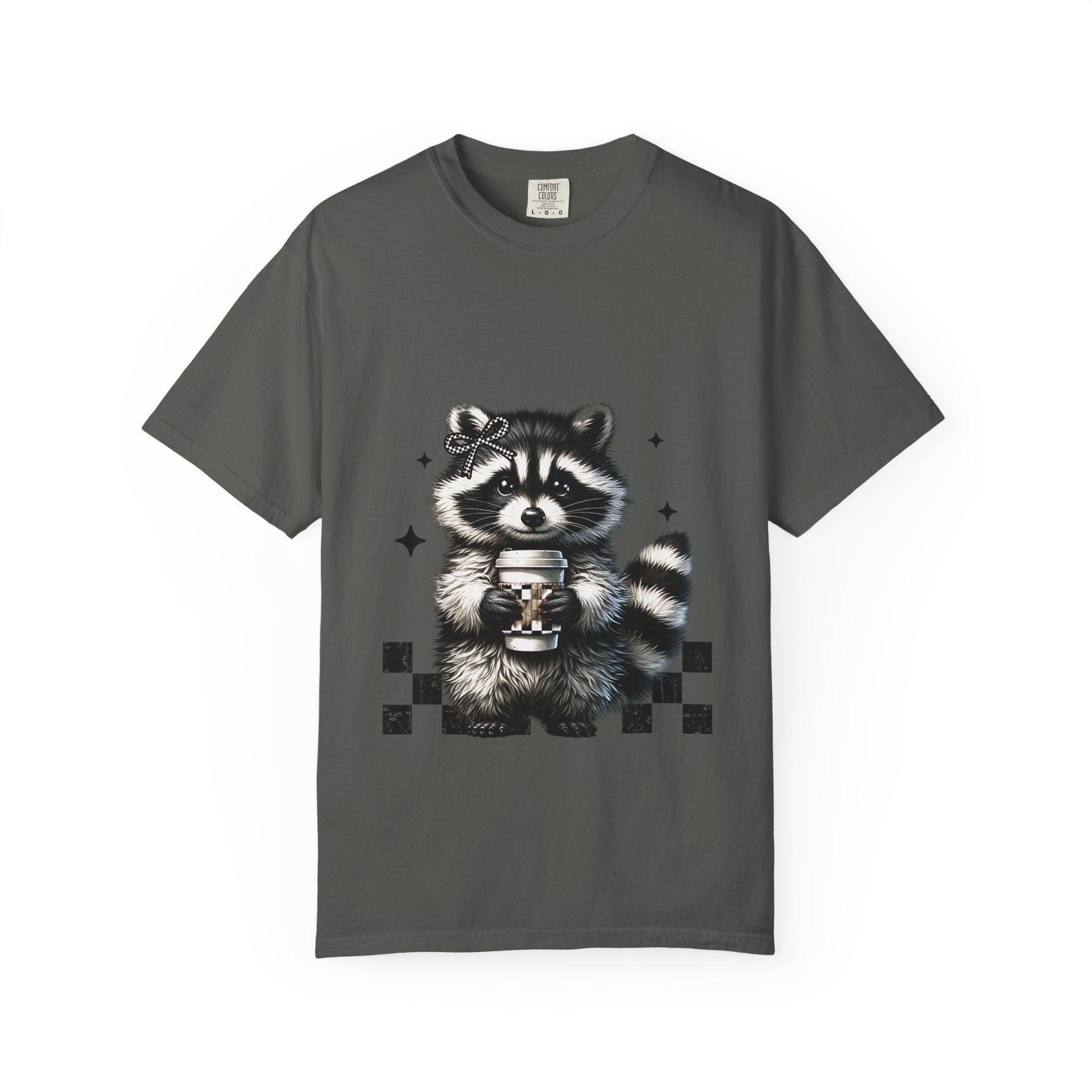 Raccoon Coffee Tee — Cute Holding Mug Graphic T-Shirt