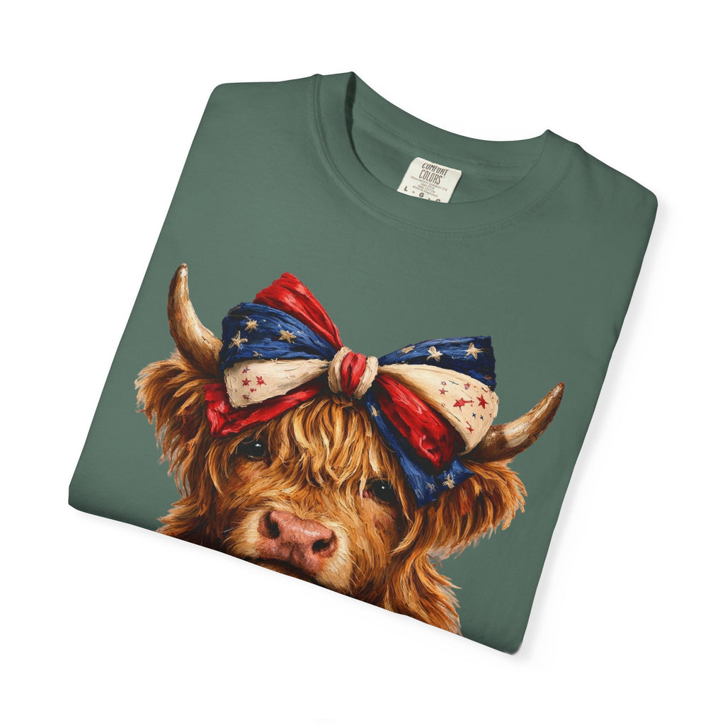 Highland Cow Tee — Patriotic Bandana Cow Graphic T-Shirt
