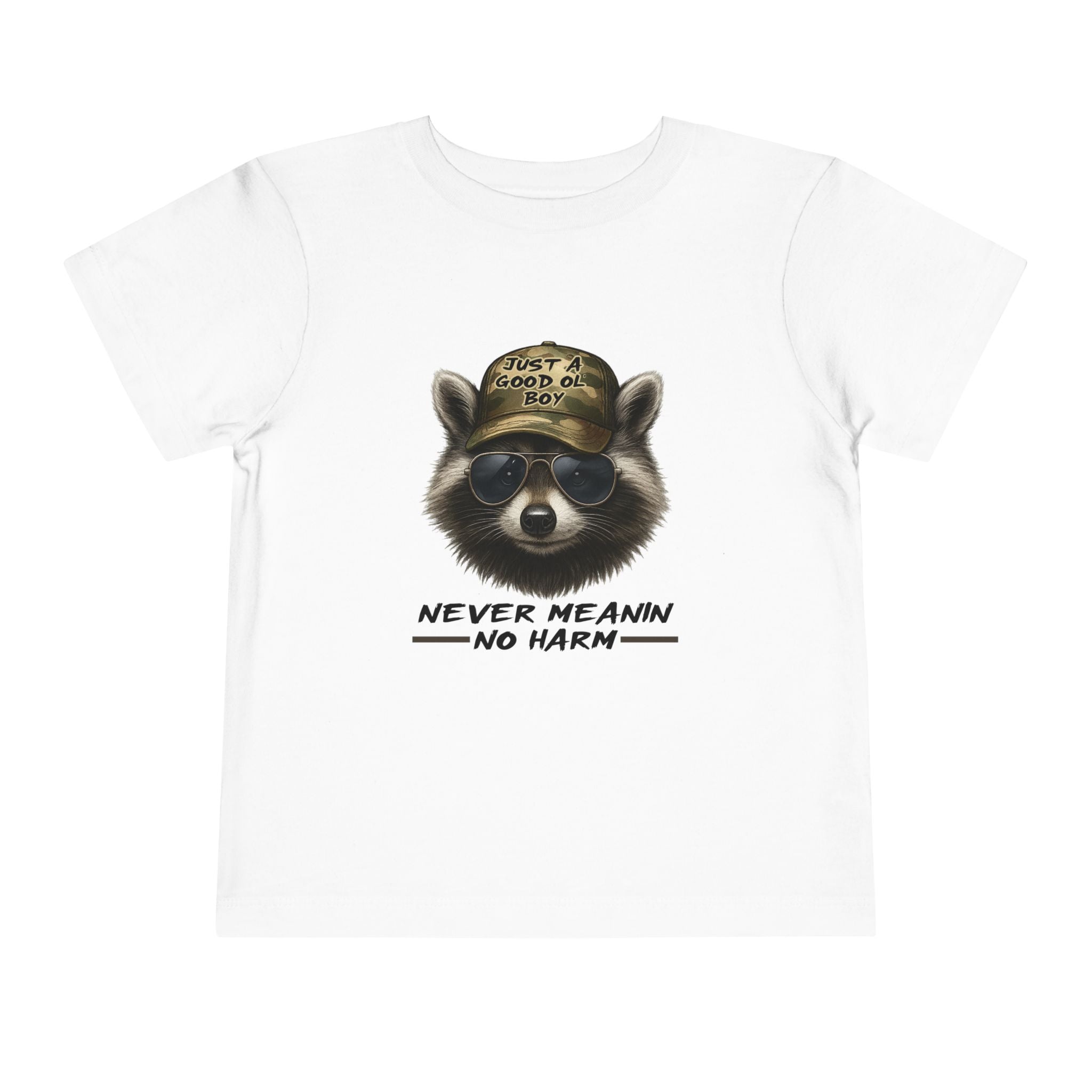 Toddler Tee - Raccoon with Hat "Never Meanin No Harm" Kids Graphic Shirt