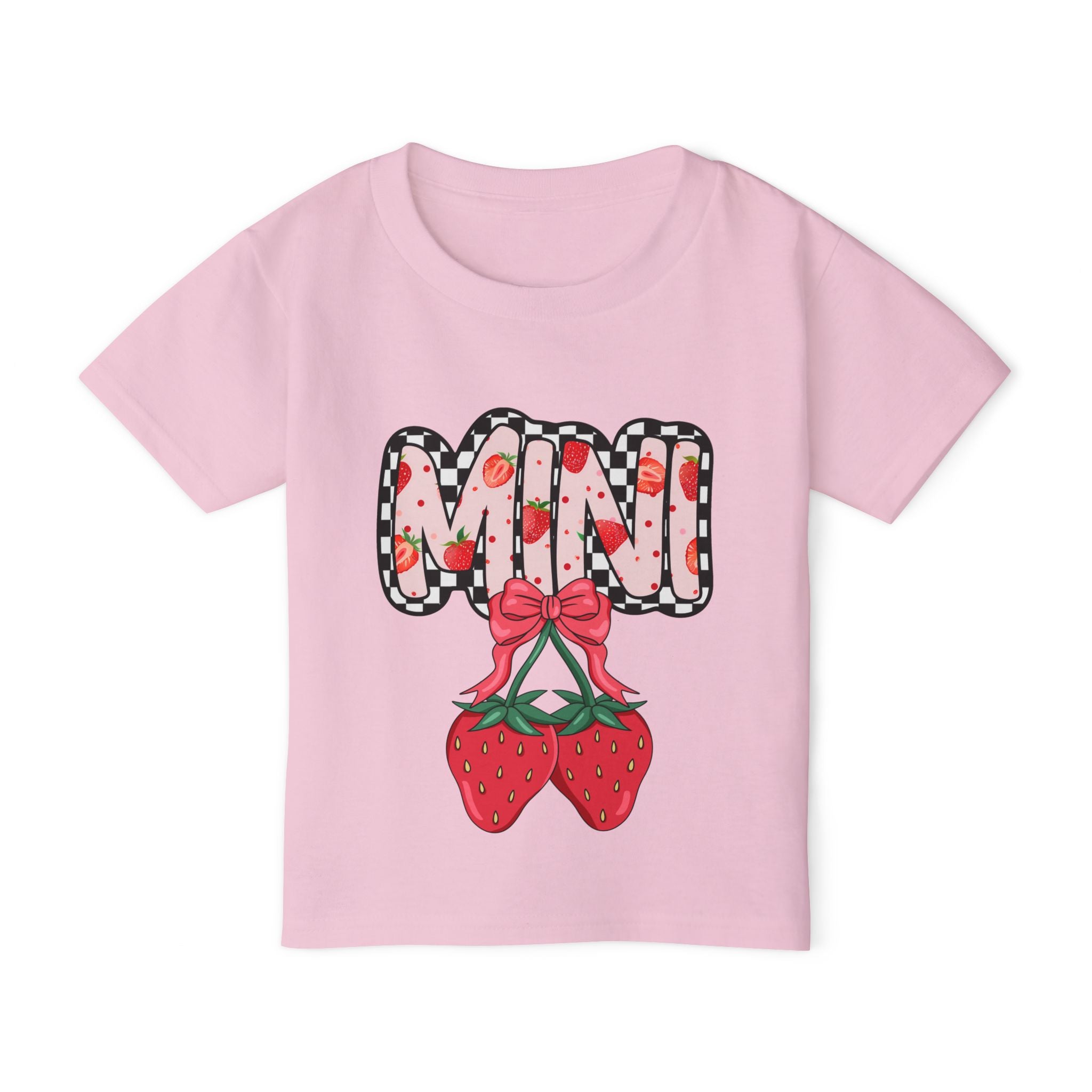 Toddler T-Shirt — "MINI" Strawberry Graphic Tee | Cute Fruit Bow Kids Shirt