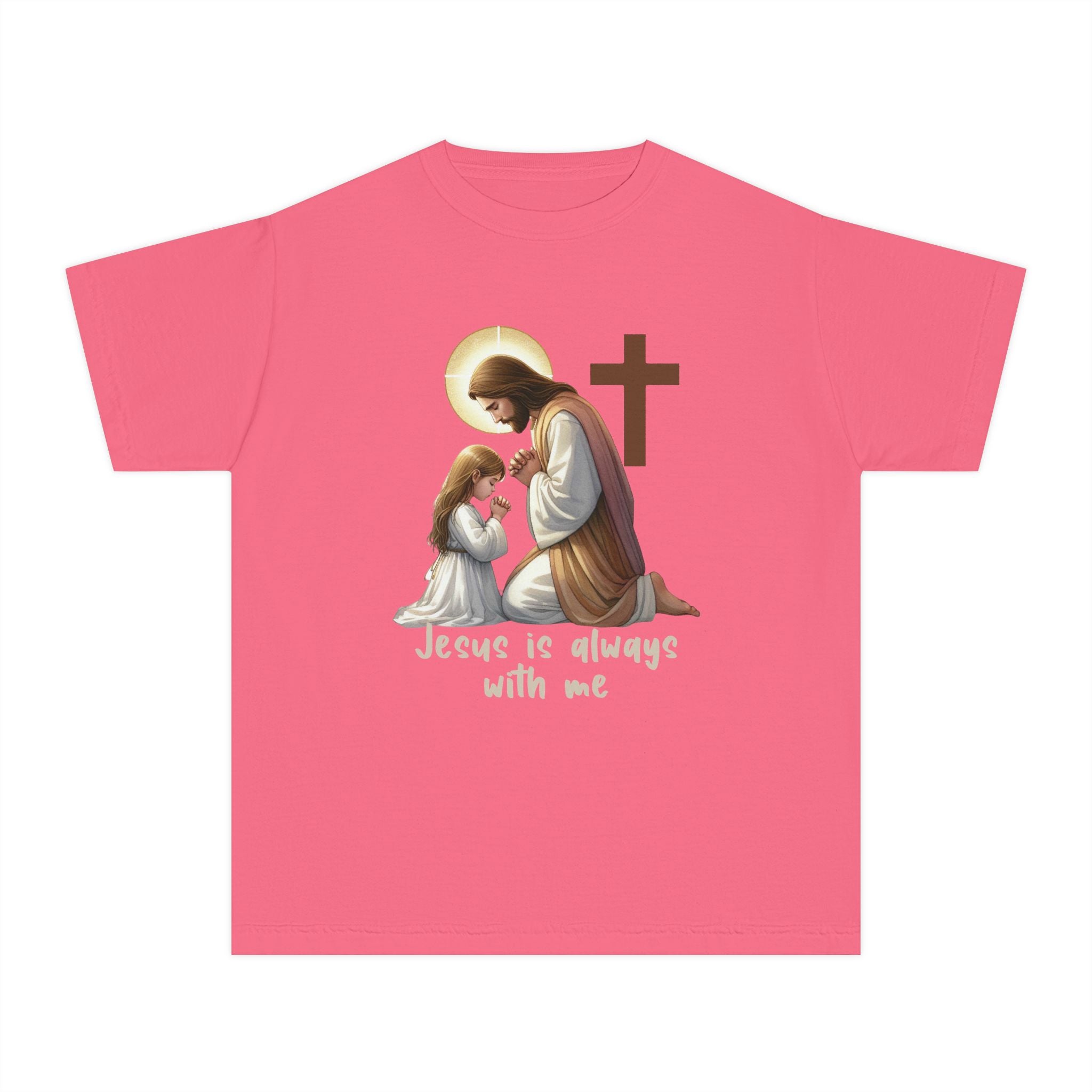 Youth Tee — "Jesus is Always With Me" Christian Prayer Kids T-Shirt