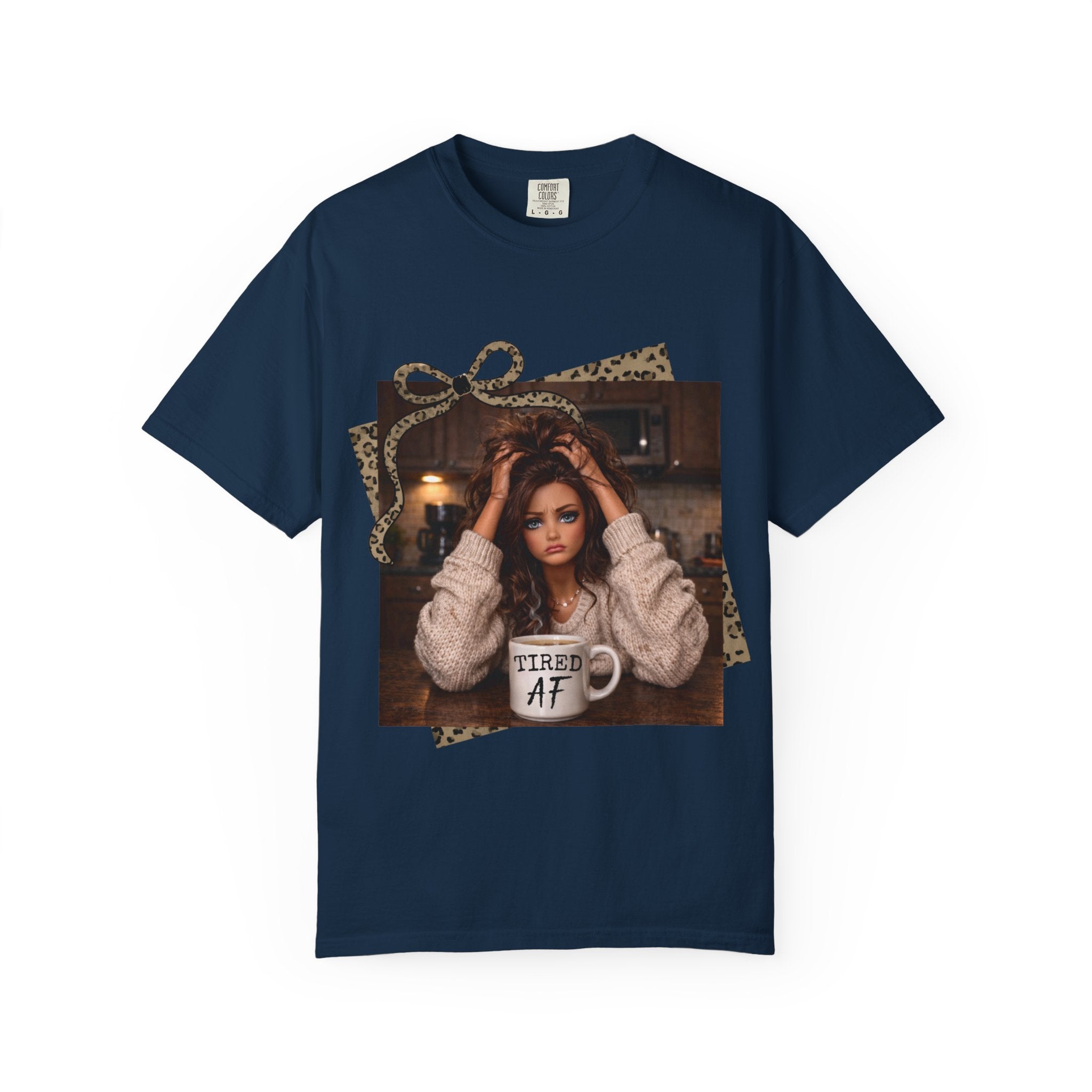 T-Shirt — 'Tired AF' Cozy Photo Tee (Leopard Accent)