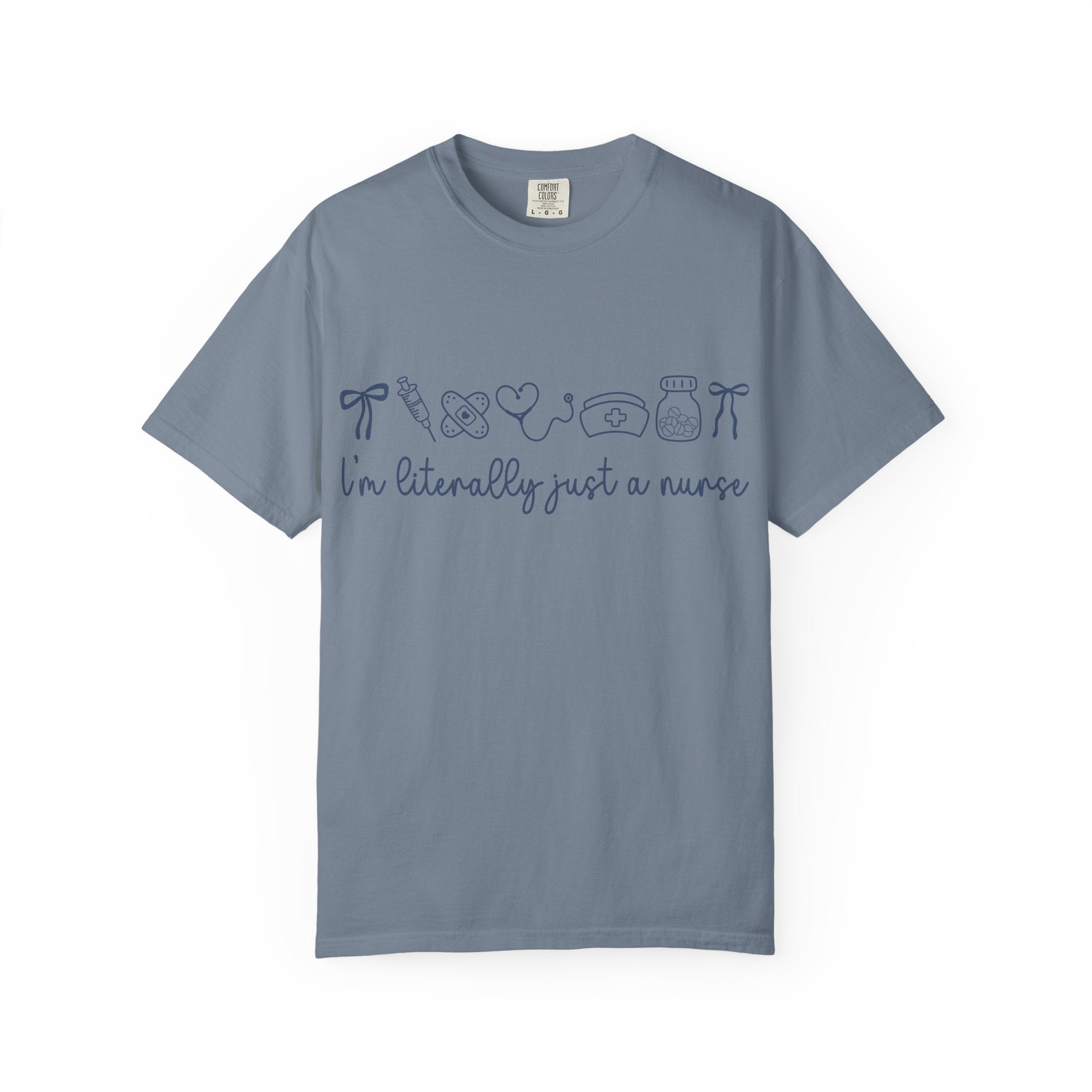 Nurse Crewneck T-Shirt — "I'm Literally Just a Nurse" Minimal Medical Icons Tee