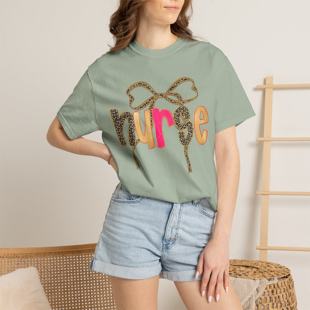 Nurse Leopard Bow T-Shirt — Cute Colorful Nurse Tee