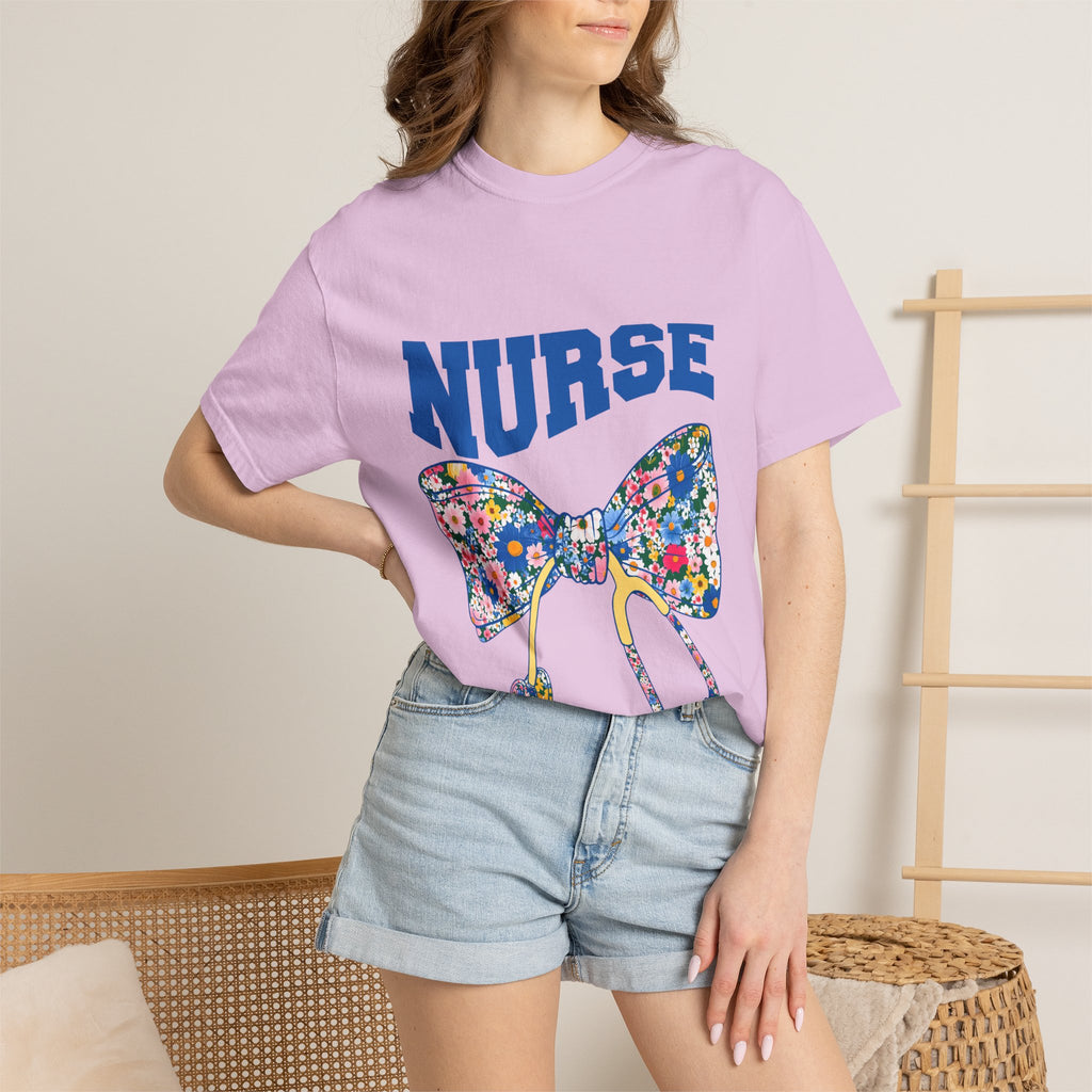 Nurse Floral Stethoscope T-Shirt — Floral Bow & Stethoscope Nurse Tee