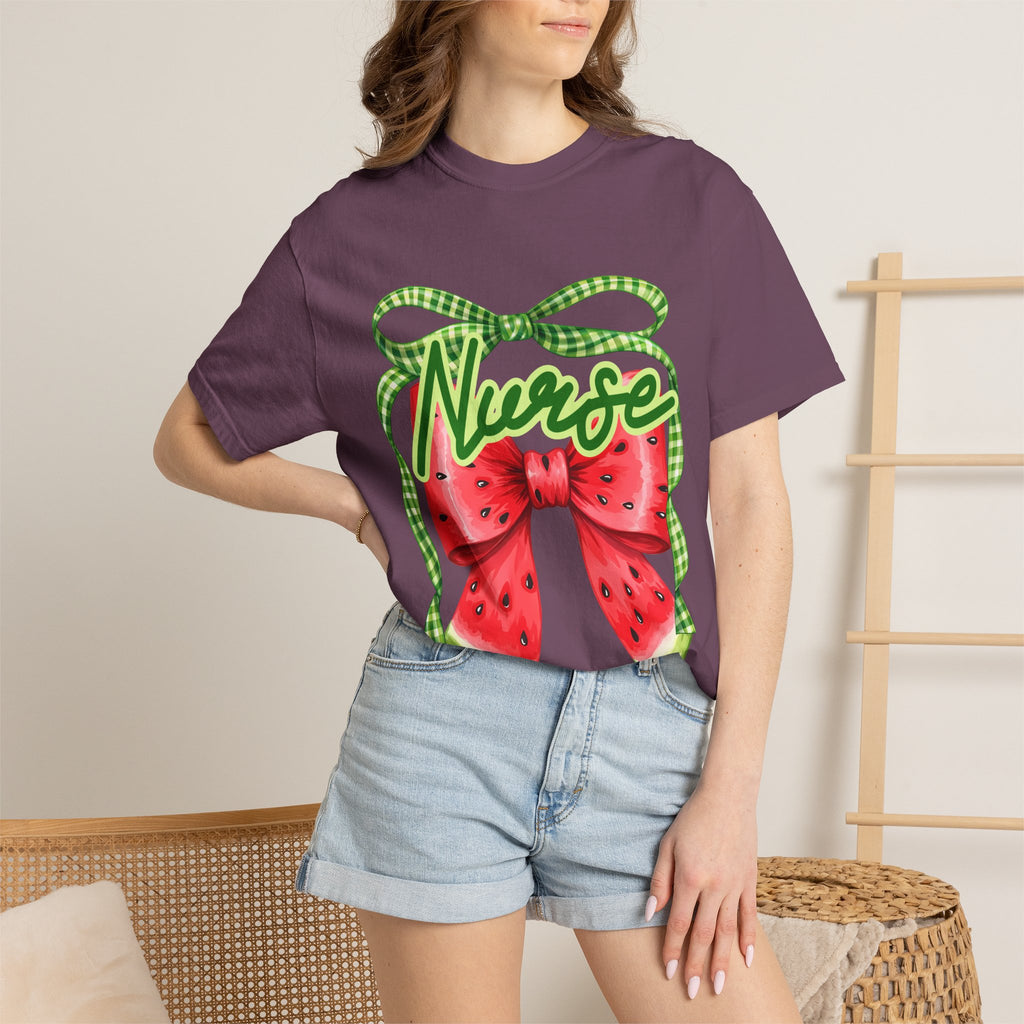 Nurse Watermelon Bow T-Shirt — Cute Summer Nurse Gift